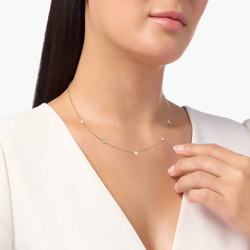 Lab-Grown Diamond Station Necklace With Bezel Settings In 14K Yellow Gold