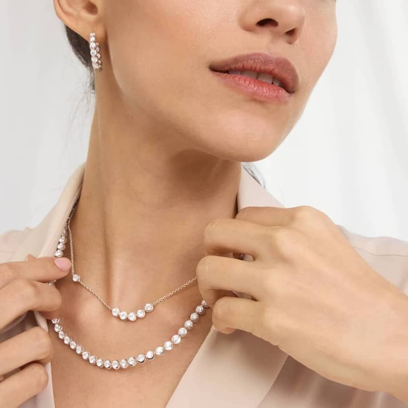 Illusion Smile Necklace With Lab-Grown Diamonds in 14K White Gold