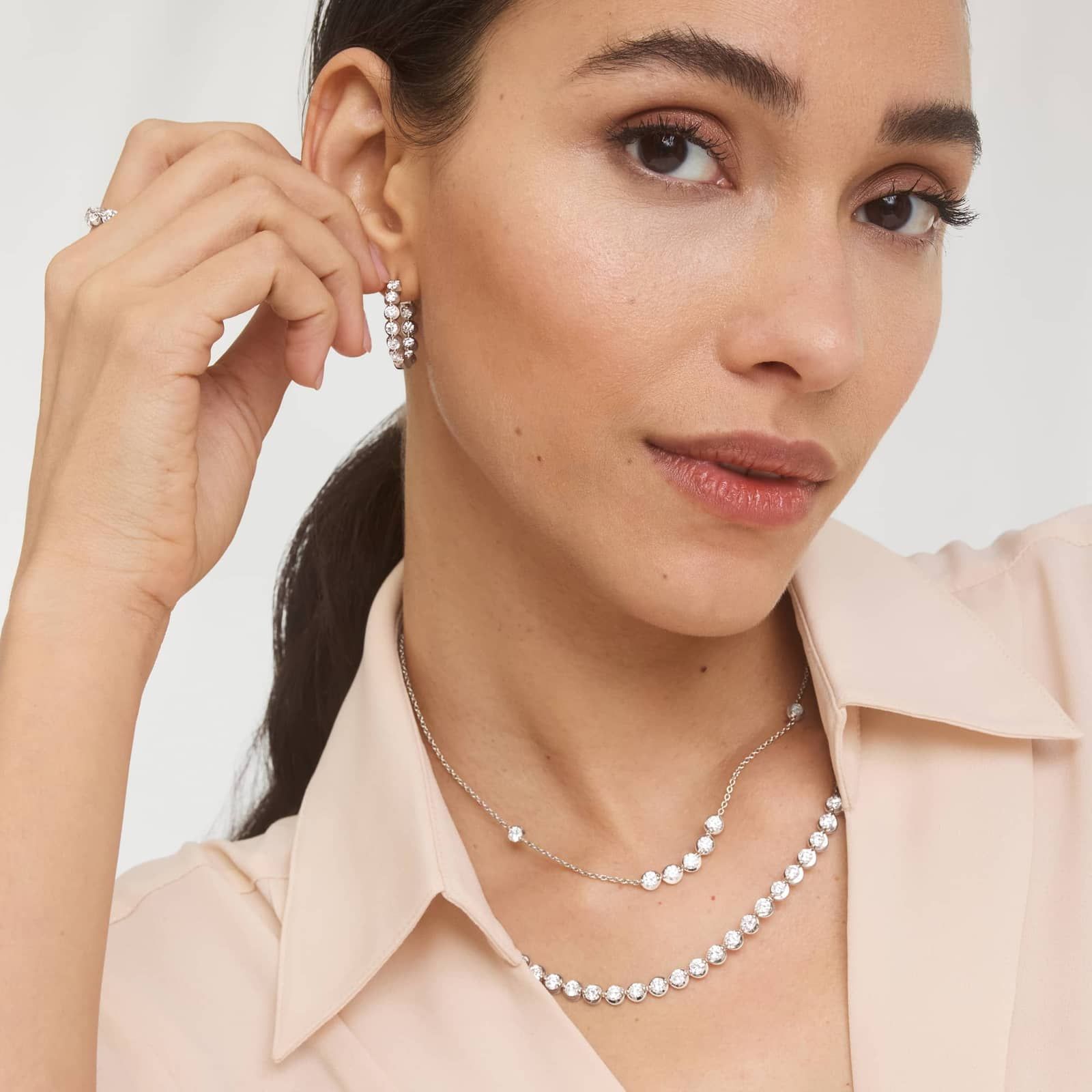 Illusion Extended Smile Necklace With Lab-Grown Diamonds in 14K White Gold