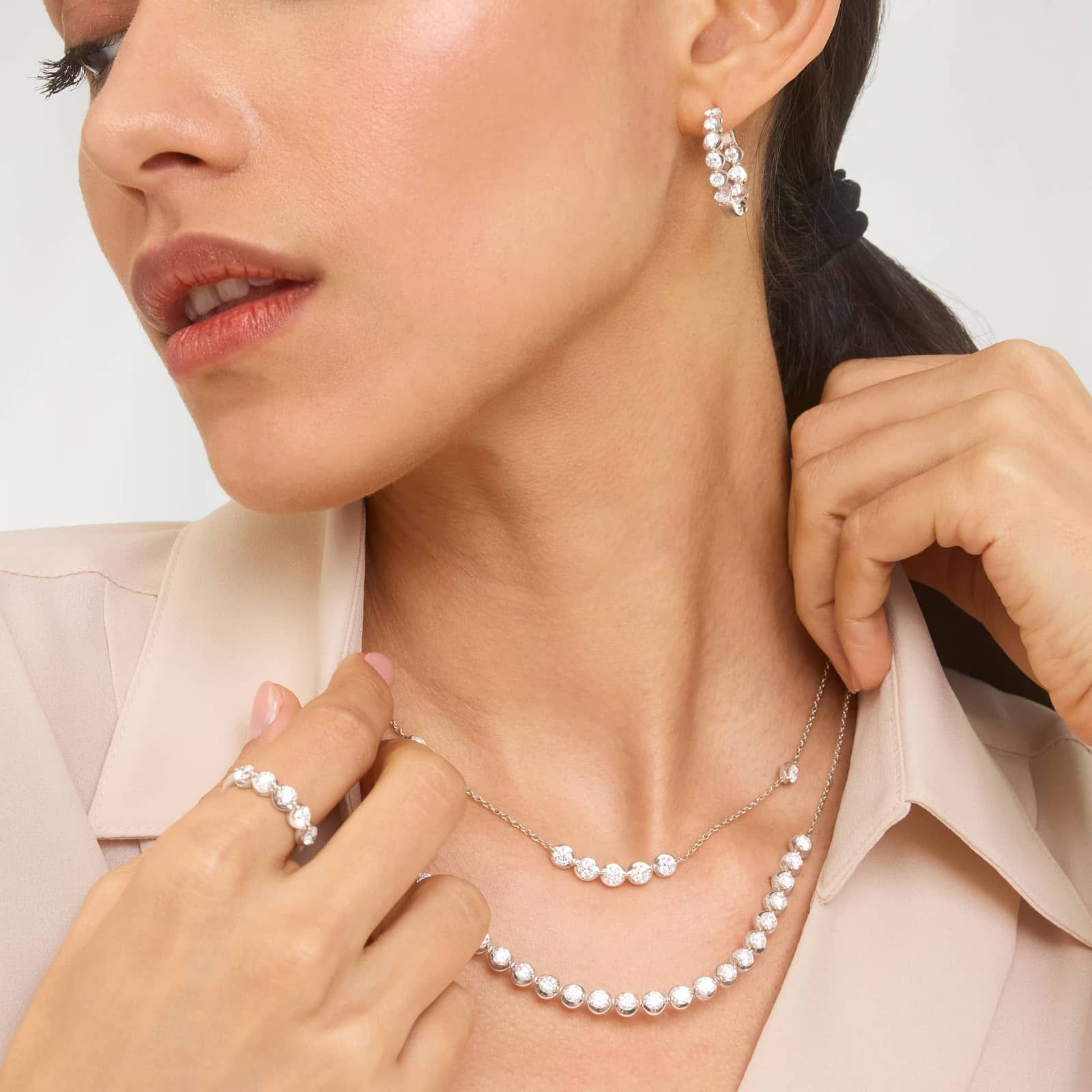 Illusion Extended Smile Necklace With Lab-Grown Diamonds in 14K White Gold