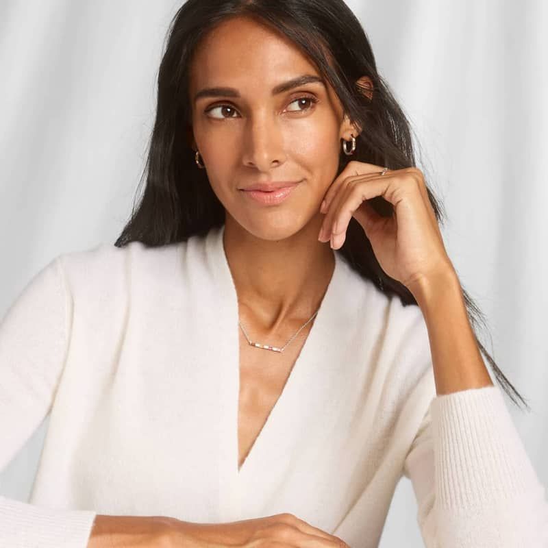 Personalized Baguette Cut Single Birthstone Bar Necklace With Lab-Grown Diamonds In 14K White Gold