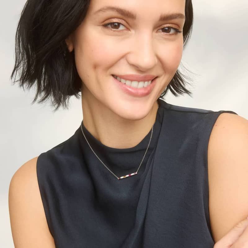 Personalized Baguette Cut Four Birthstone Bar Necklace With Lab-Grown Diamonds In 14K White Gold