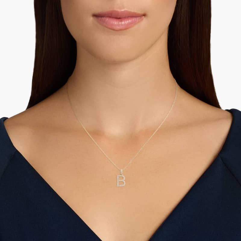 Lab-Grown Diamond Initial B Pendant Necklace In 14K Yellow Gold