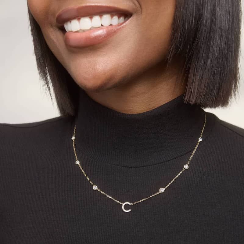 Personalized Station Initial Necklace With Lab-Grown Diamonds In 14K Yellow Gold