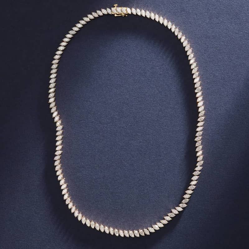 Tennis Necklace With 19 CTW Marquise Cut Lab-Grown Diamonds In 14K Yellow Gold