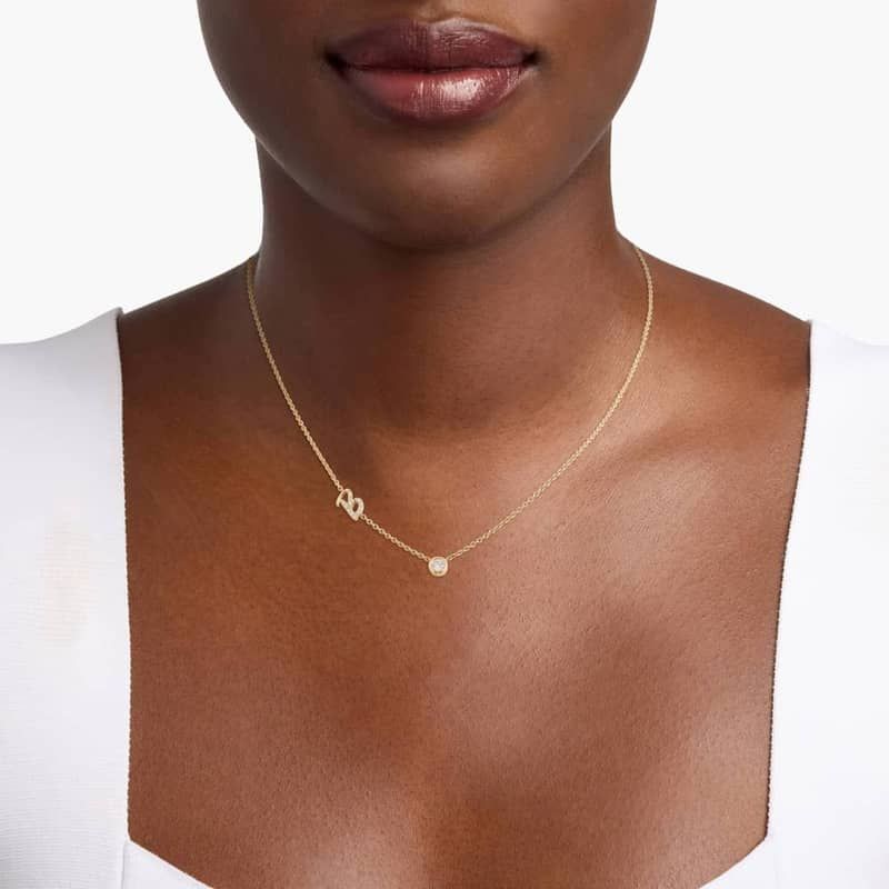 Chain-Set Initial B Necklace With Lab-Grown Diamonds In 14K Yellow Gold