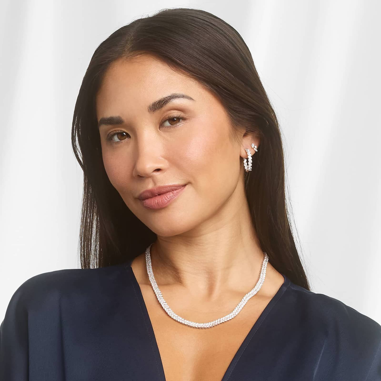 Two Row Tennis Necklace With 18.85 CTW Marquise Cut Lab-Grown Diamonds In 14K White Gold