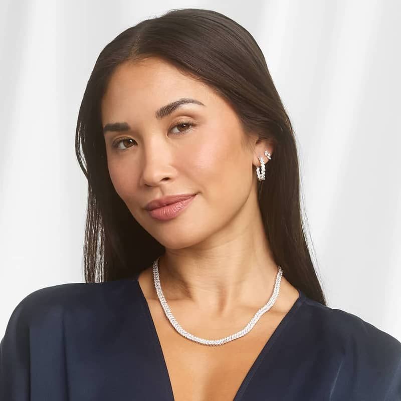 Two Row Tennis Necklace With 18.85 CTW Marquise Cut Lab-Grown Diamonds In 14K White Gold