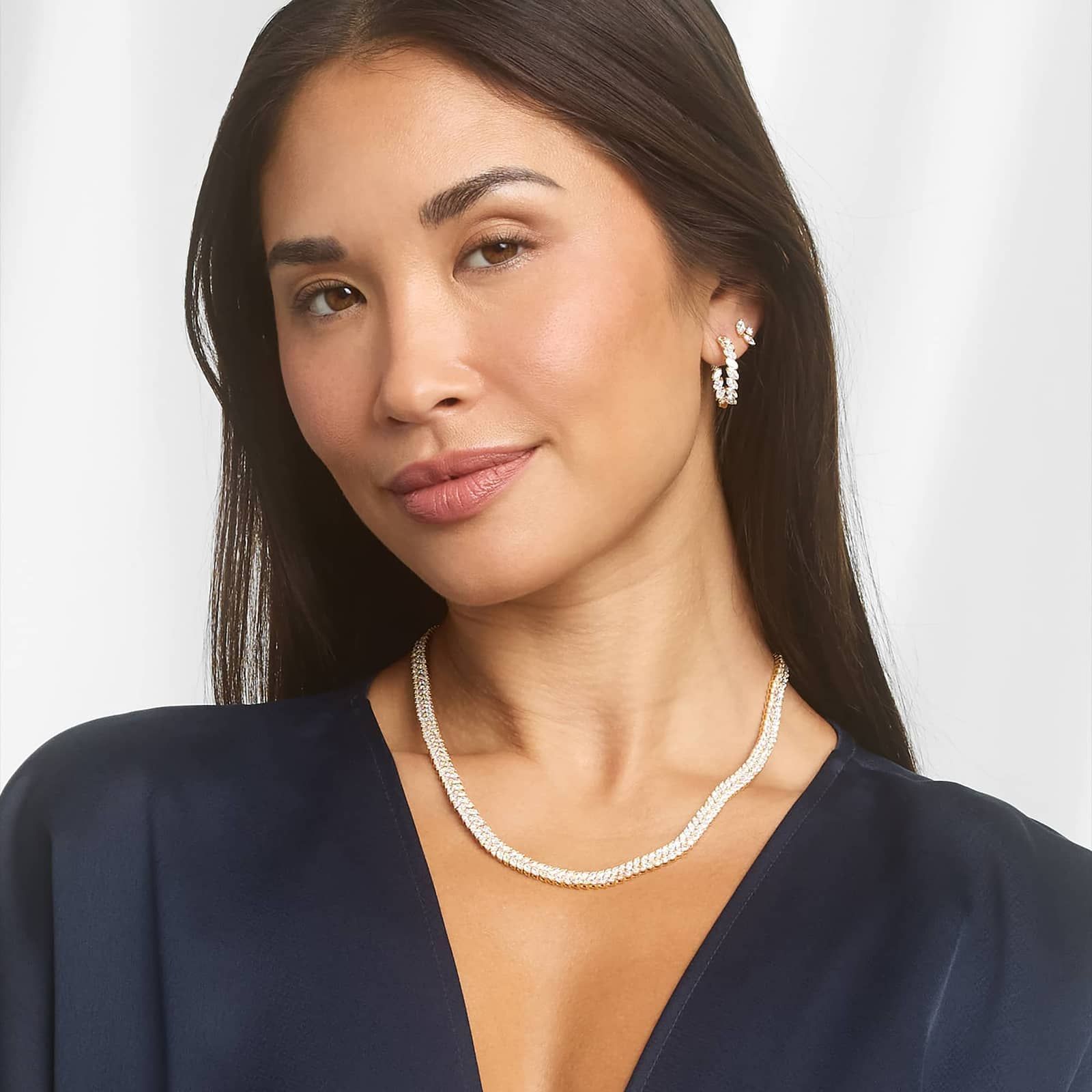 Two Row Tennis Necklace With 18.85 CTW Marquise Cut Lab-Grown Diamonds In 14K Yellow Gold