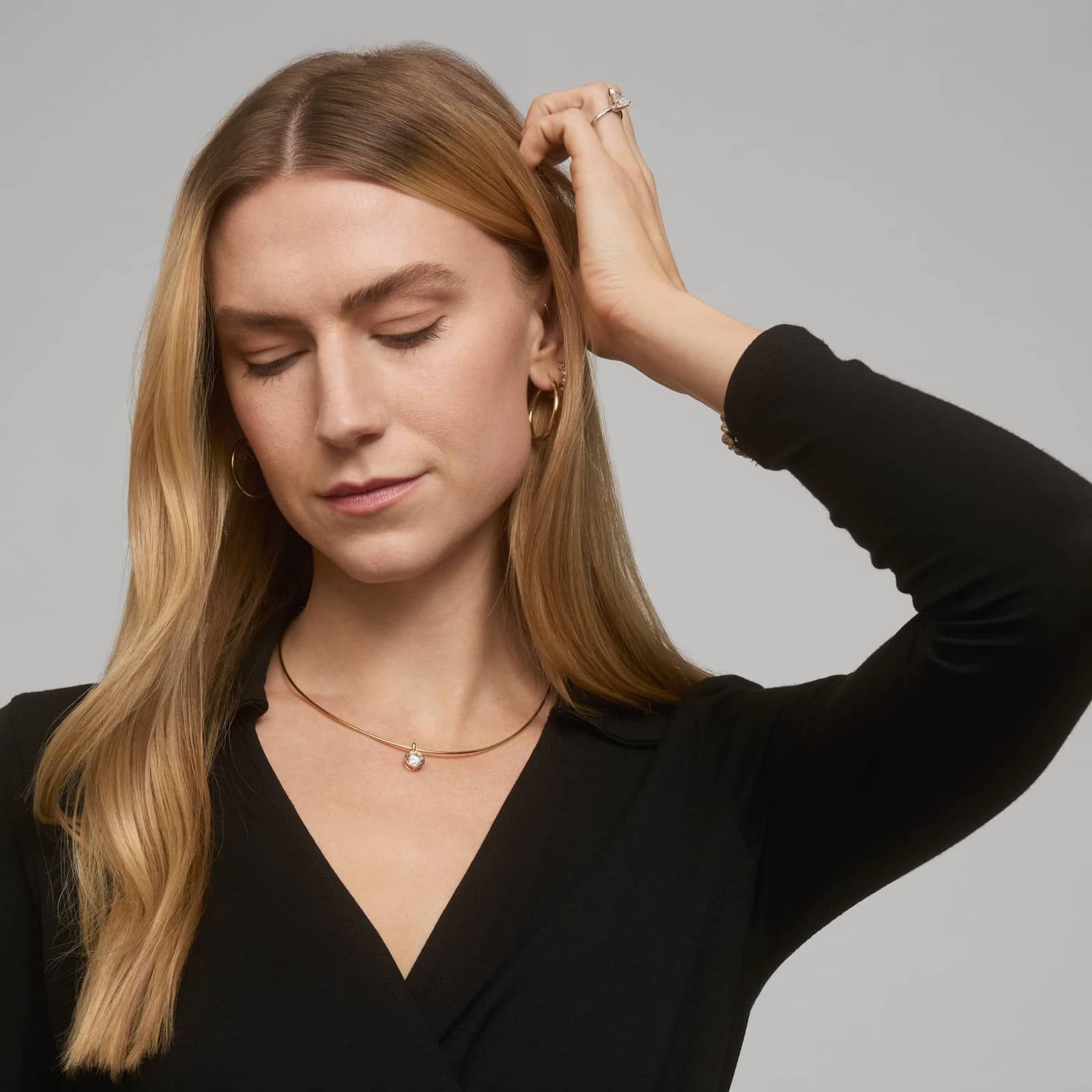 Collar Necklace With Bezel Set 2 CTW Round Cut Lab-Grown Diamond In 14K Yellow Gold