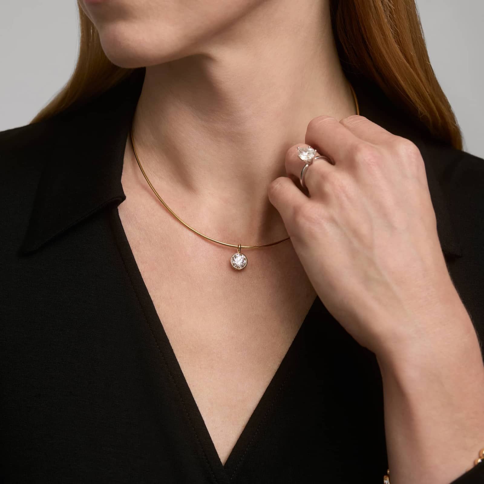 Collar Necklace With Bezel Set 2 CTW Round Cut Lab-Grown Diamond In 14K Yellow Gold