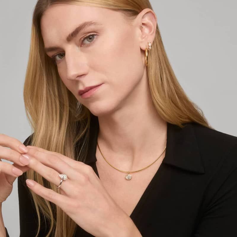 Collar Necklace With Bezel Set 2 CTW Oval Cut Lab-Grown Diamond In 14K Yellow Gold