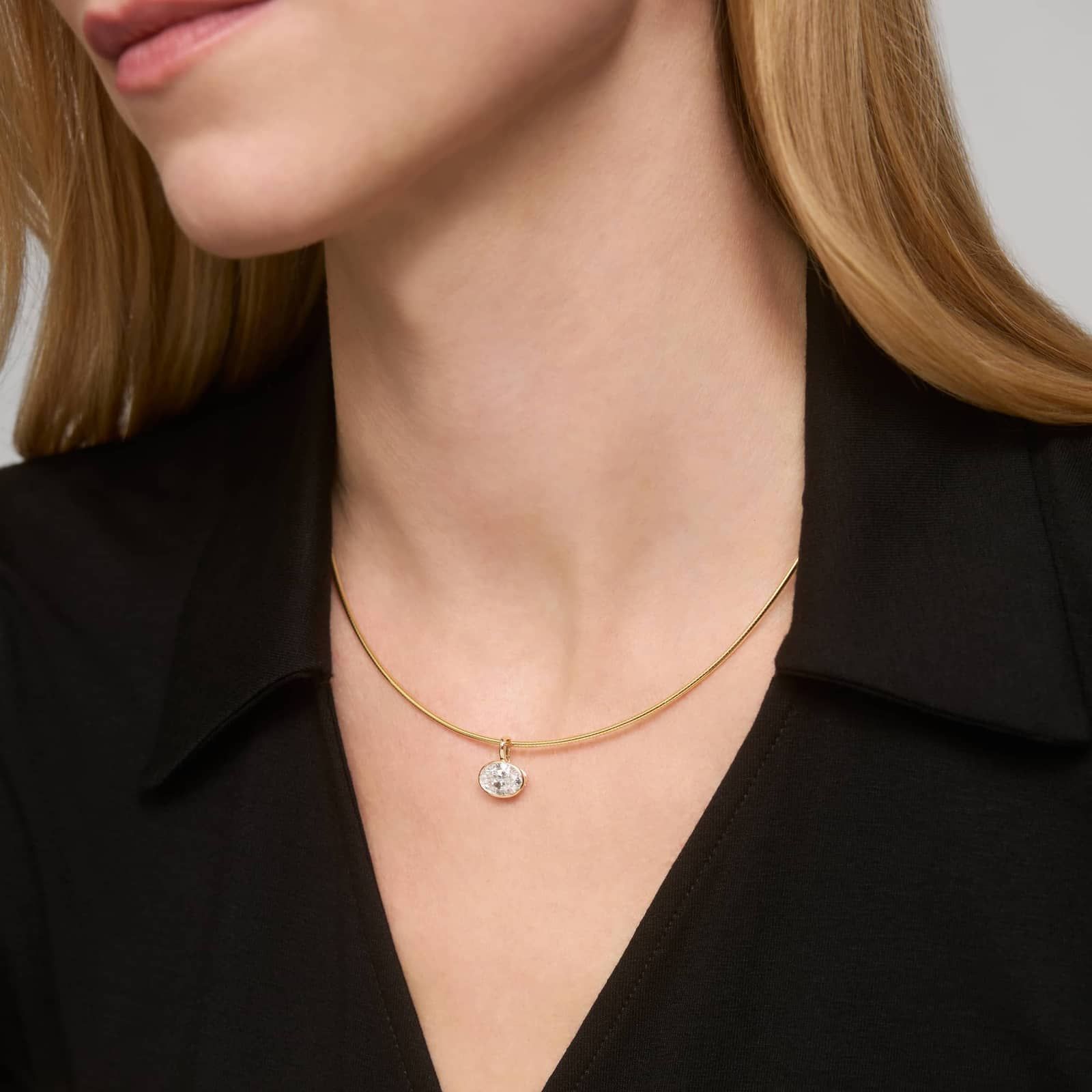 Collar Necklace With Bezel Set 2 CTW Oval Cut Lab-Grown Diamond In 14K Yellow Gold