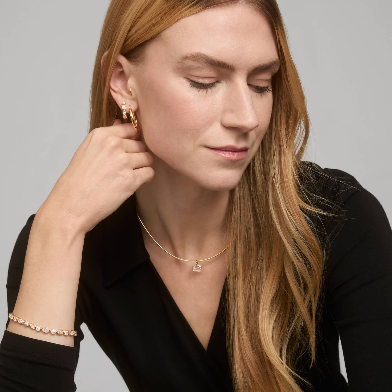 Collar Necklace With Bezel Set 2 CTW Emerald Cut Lab-Grown Diamond In 14K Yellow Gold