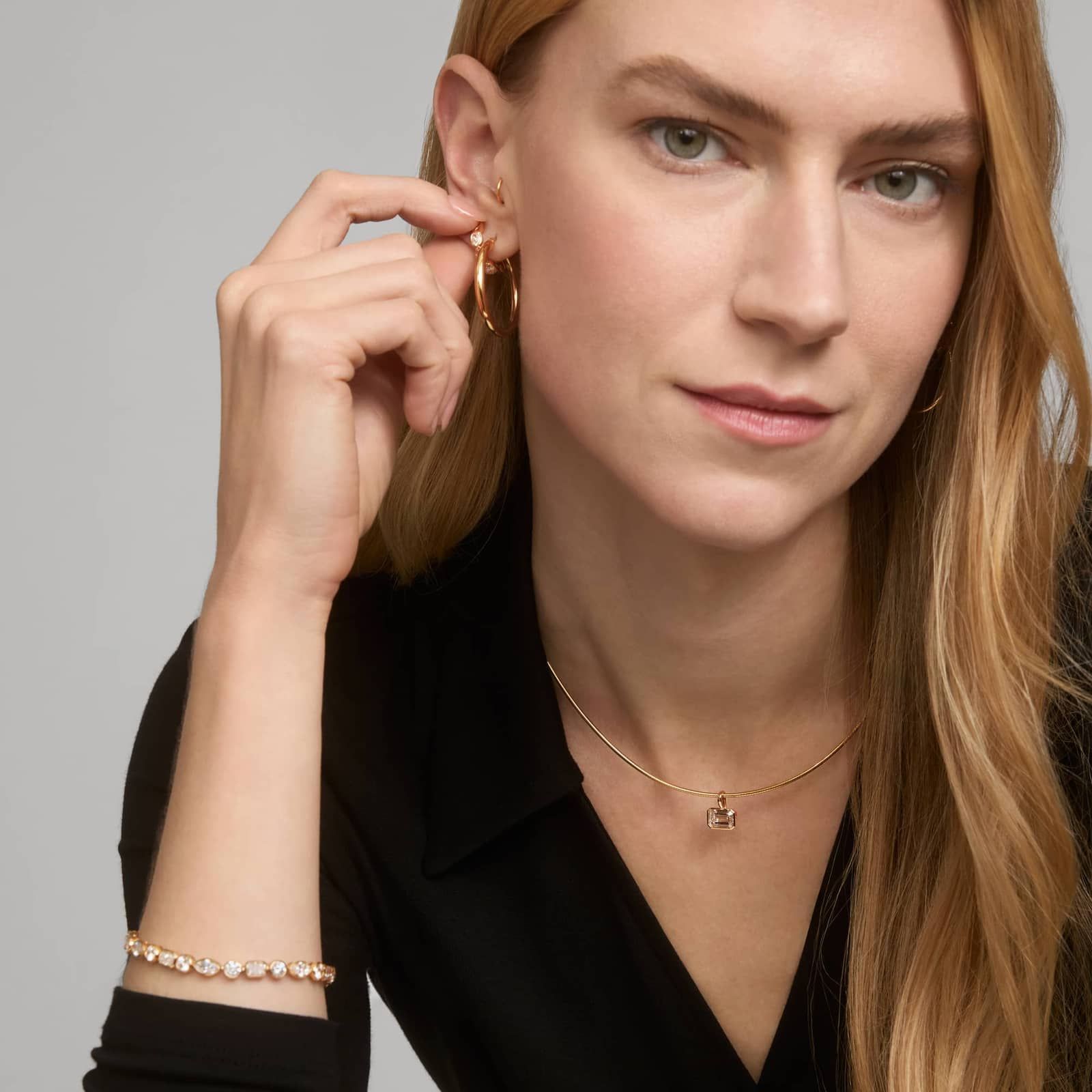 Collar Necklace With Bezel Set 2 CTW Emerald Cut Lab-Grown Diamond In 14K Yellow Gold