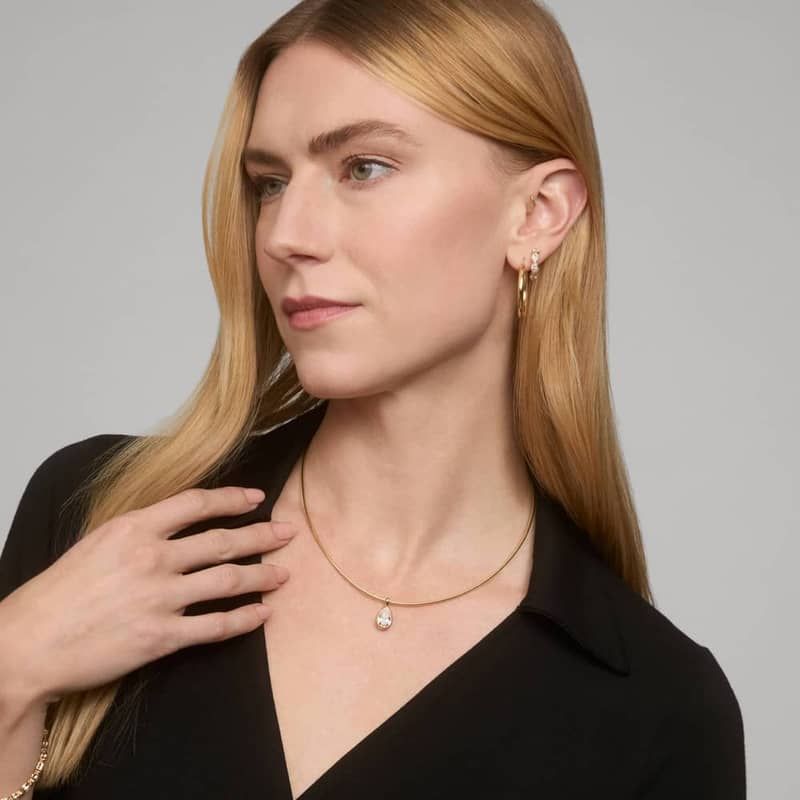 Collar Necklace With Bezel Set 2 CTW Pear Shaped Lab-Grown Diamond In 14K Yellow Gold