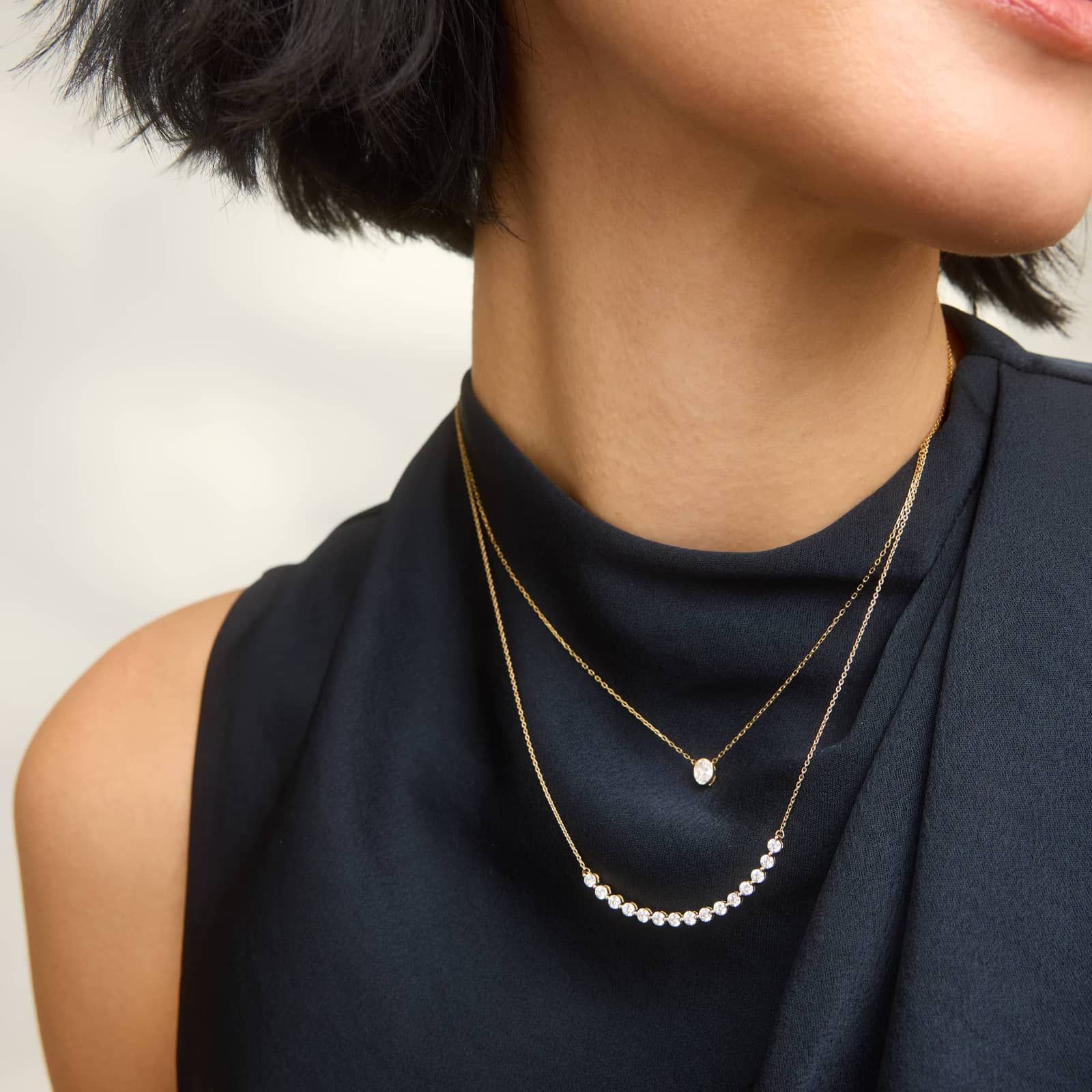 Diamond Smile Necklace with 1 CTW Round Cut Lab-Grown Diamonds in 14K Yellow Gold