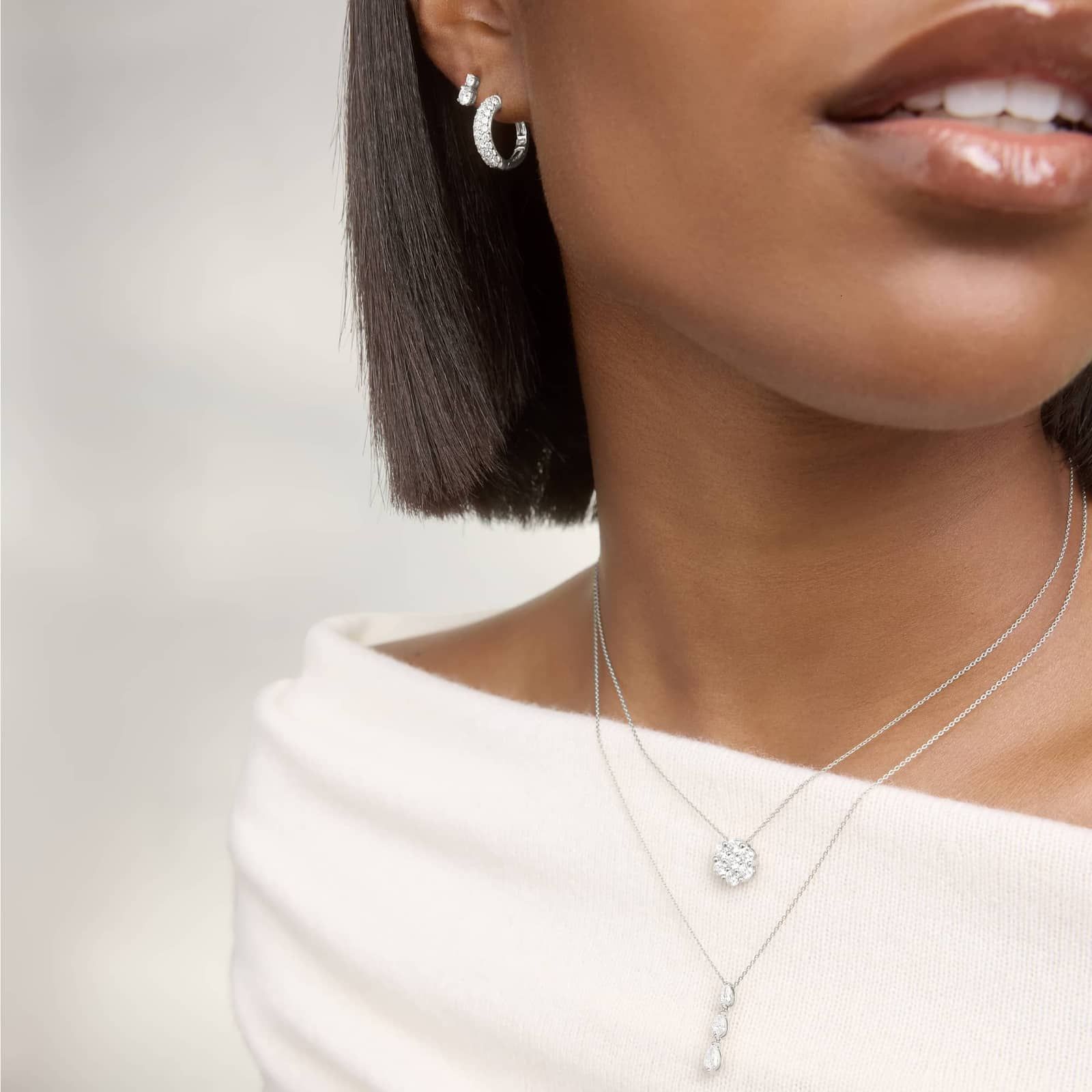 Cluster Diamond Flower Pendant Necklace with 1 CTW Round Cut Lab-Grown Diamonds in 14K White Gold