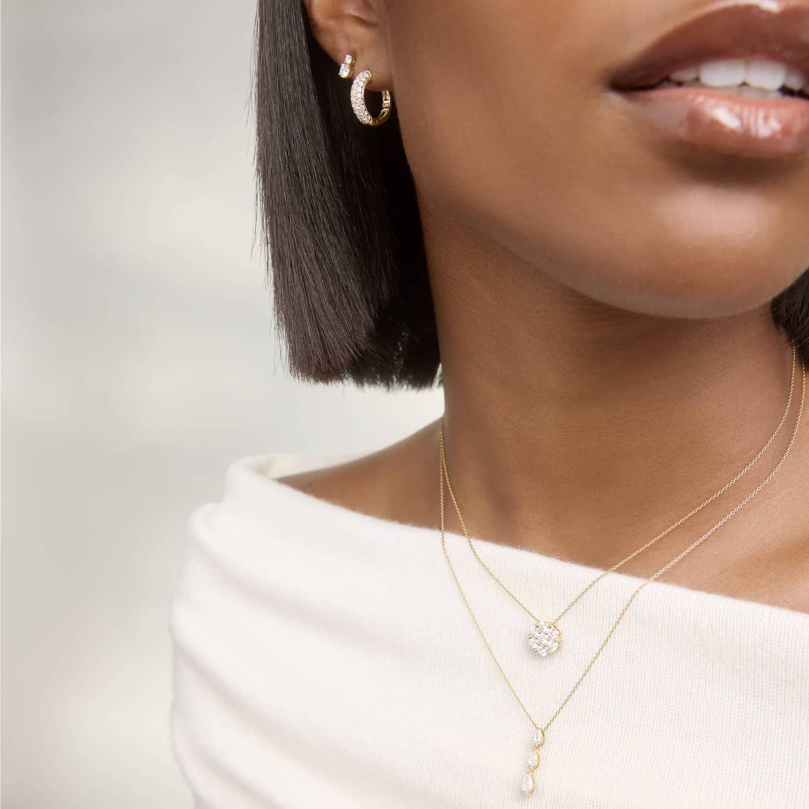 3 Stone Drop Necklace with 0.6 CTW Pear Cut Lab-Grown Diamonds in 14K Yellow Gold