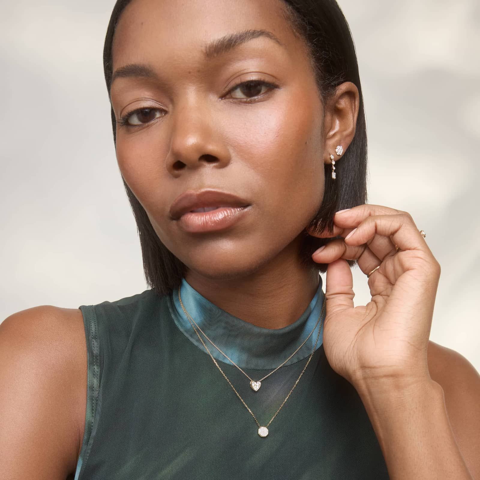 Diamond Cluster Heart Pendant Necklace with 0.5 CTW Round Cut Lab-Grown Diamonds in 14K Yellow Gold