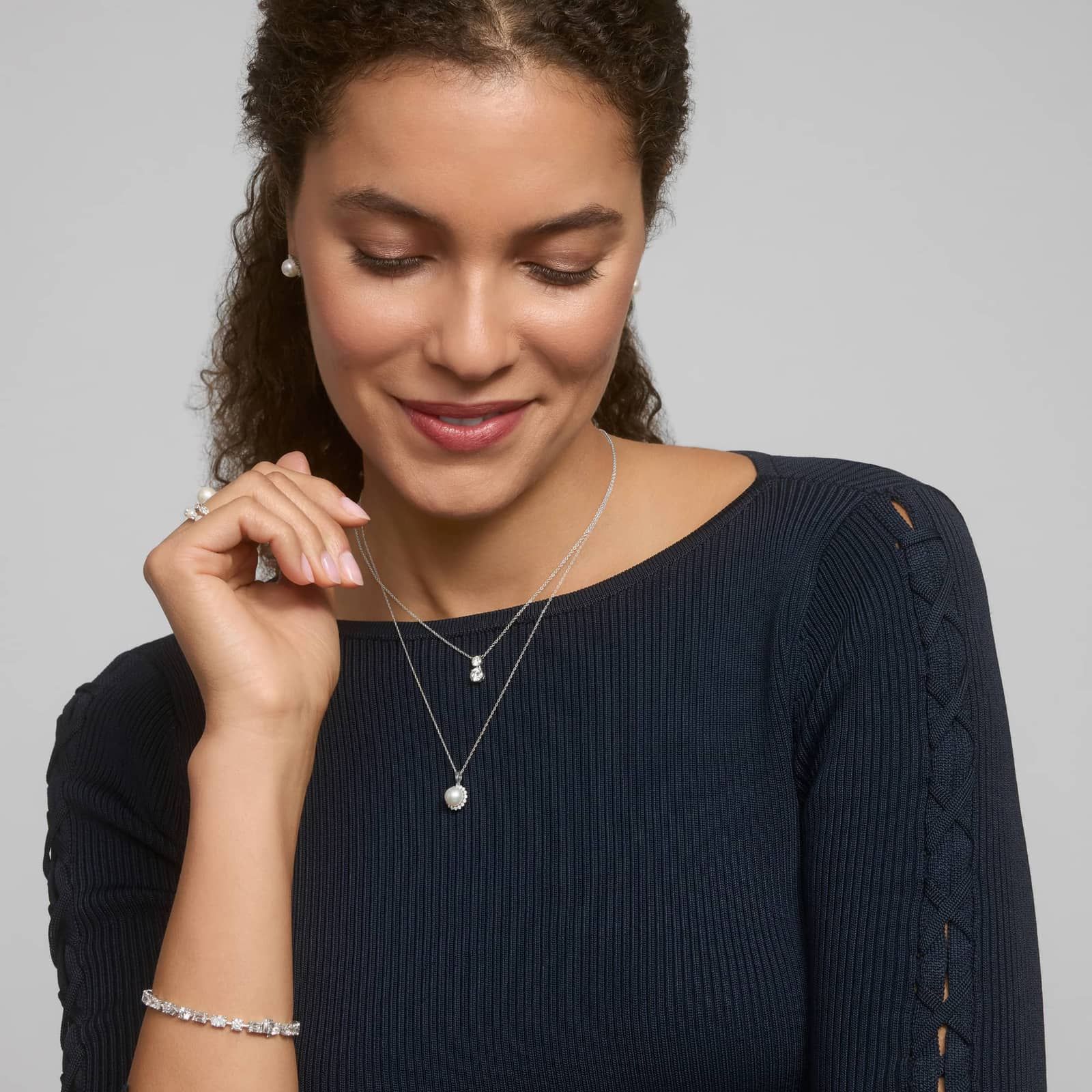 Diamond Drop Necklace with 1 CTW Round Cut Lab-Grown Diamonds in 14K White Gold