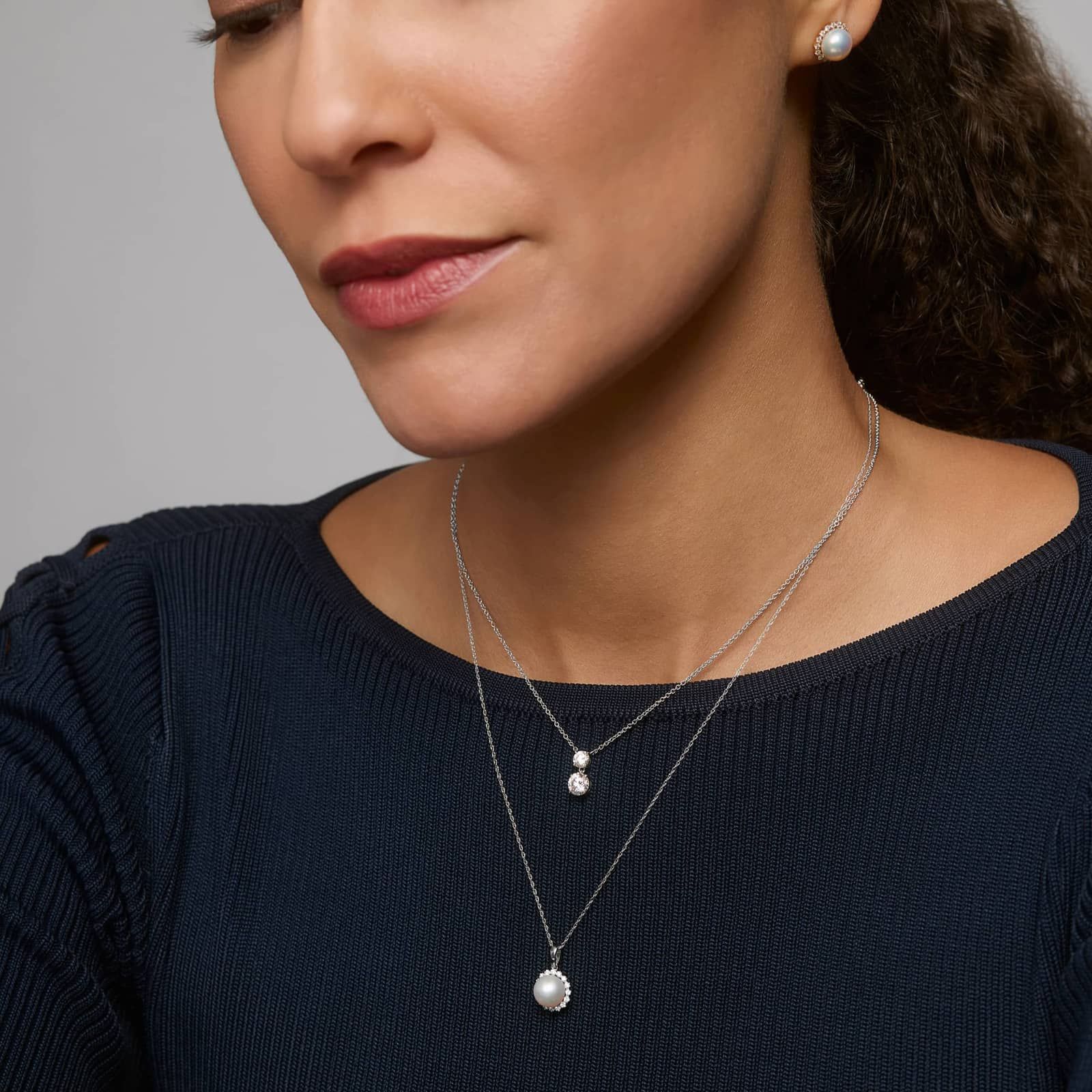 Diamond Drop Necklace with 1 CTW Round Cut Lab-Grown Diamonds in 14K White Gold