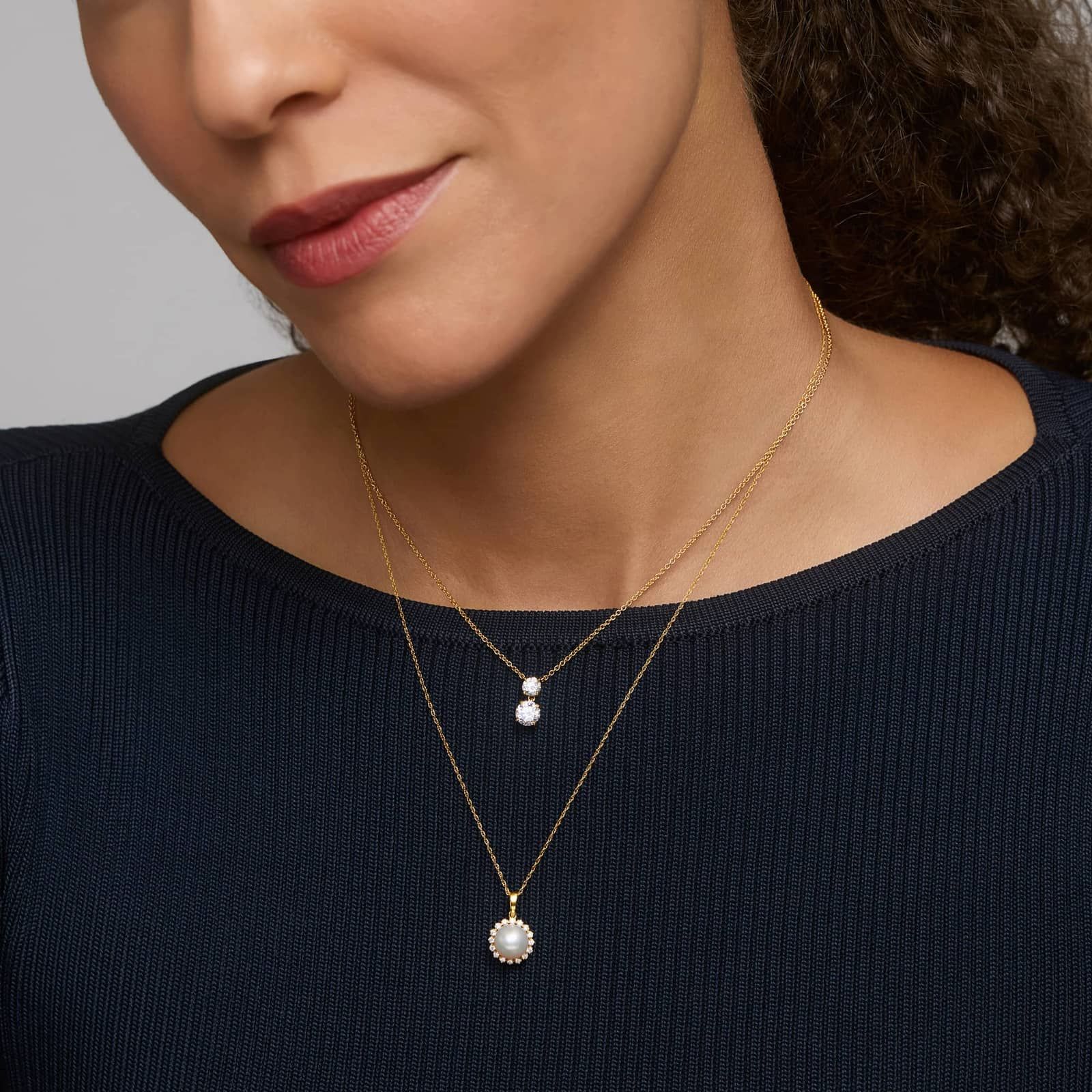 Diamond Drop Necklace with 1 CTW Round Cut Lab-Grown Diamonds in 14K Yellow Gold