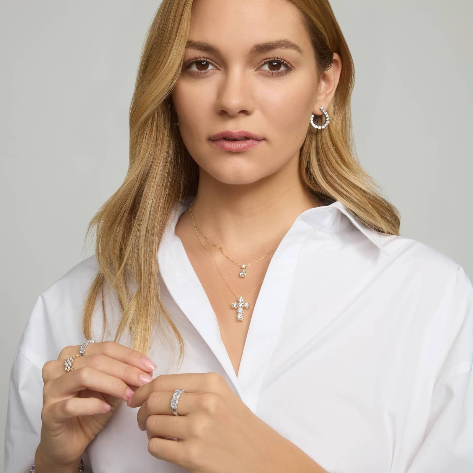 Diamond Drop Necklace with 1.25 CTW Round and Pear Shaped Lab-Grown Diamonds in 14K Yellow Gold