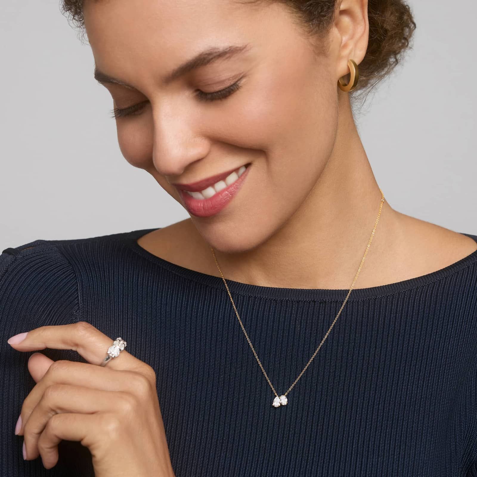 Toi et Moi Necklace with 1 CTW Oval and Pear Shaped Lab-Grown Diamonds in 14K Yellow Gold