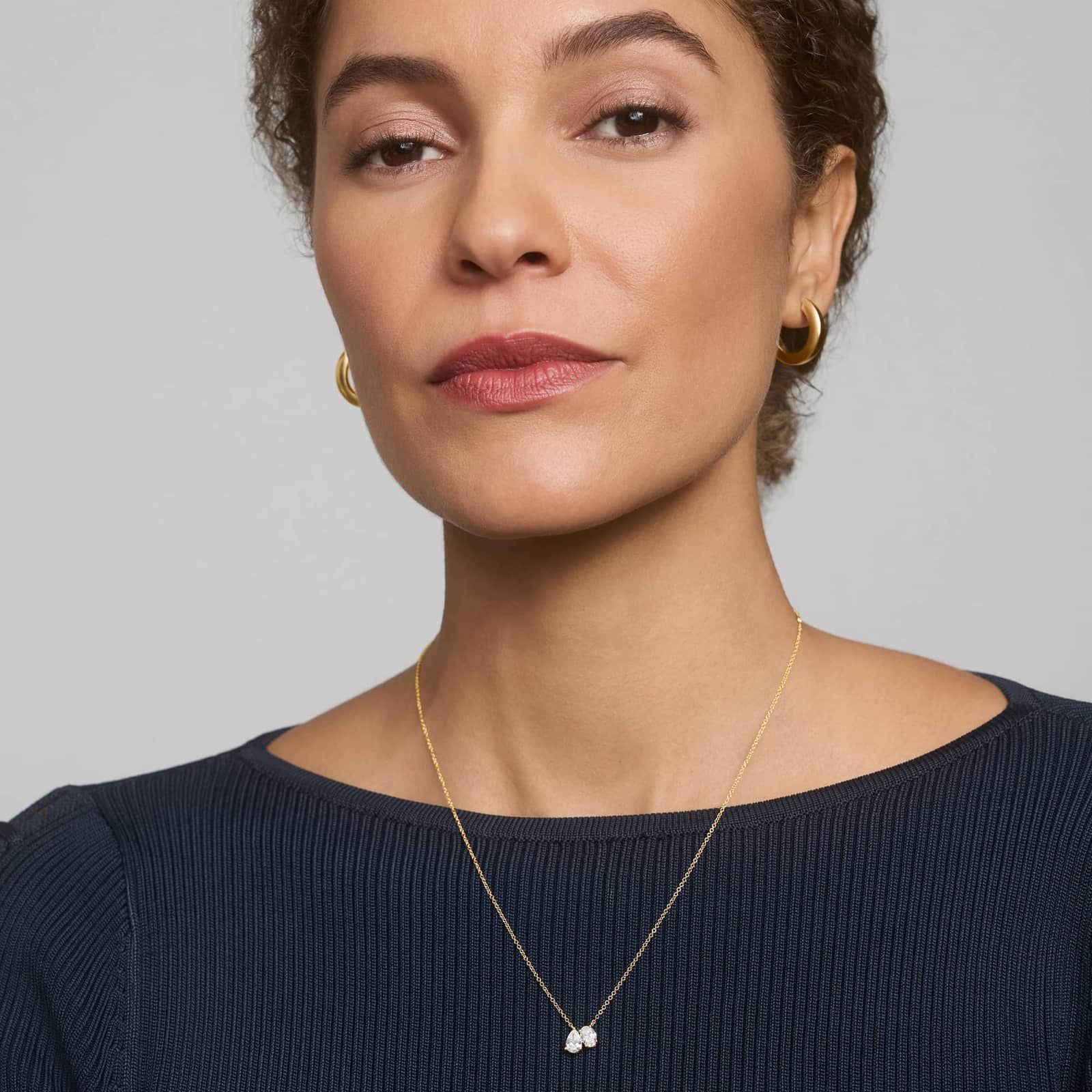 Toi et Moi Necklace with 1 CTW Oval and Pear Shaped Lab-Grown Diamonds in 14K Yellow Gold