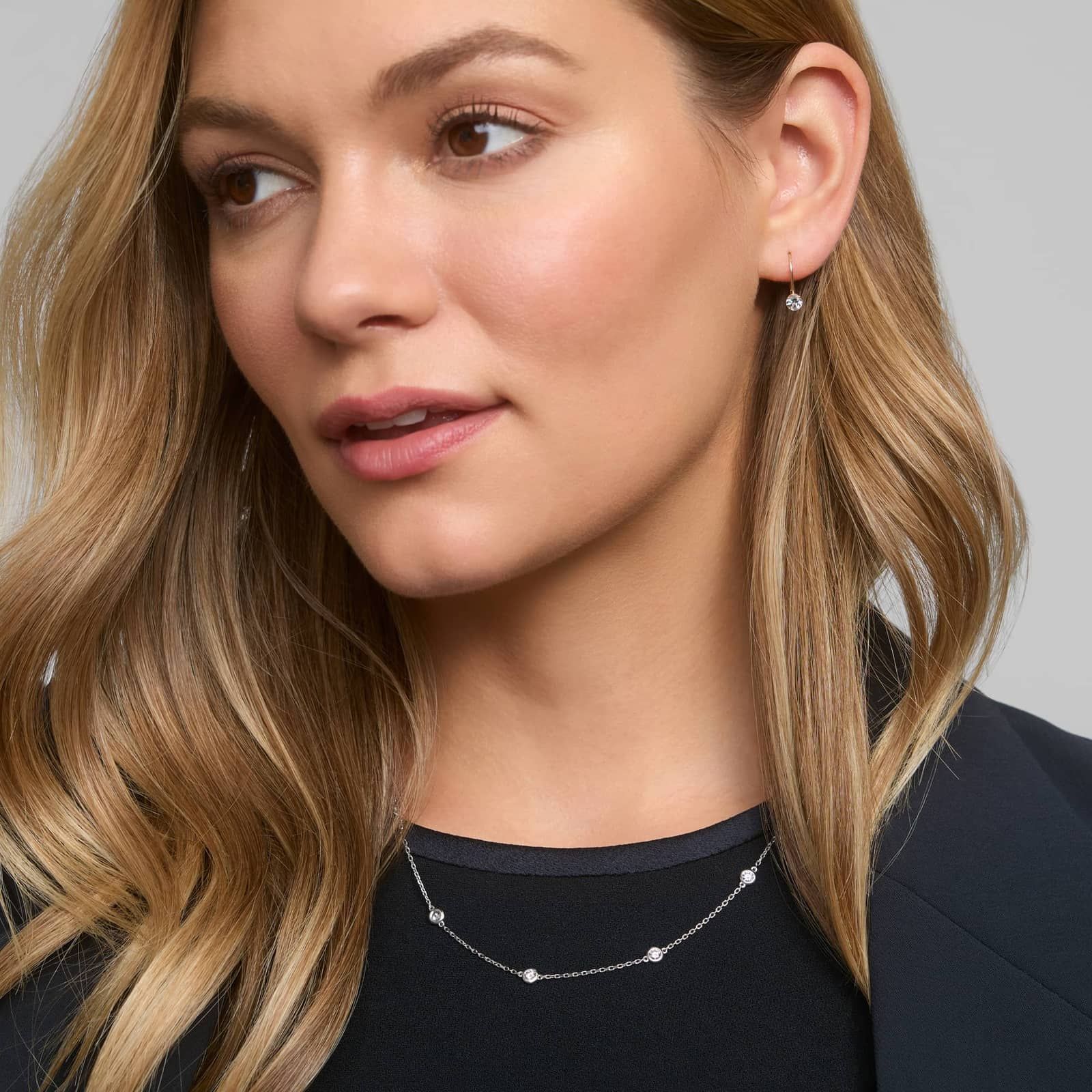 Bezel Set Diamond Station Necklace with 1 CTW Round Cut Lab-Grown Diamonds in 14K White Gold