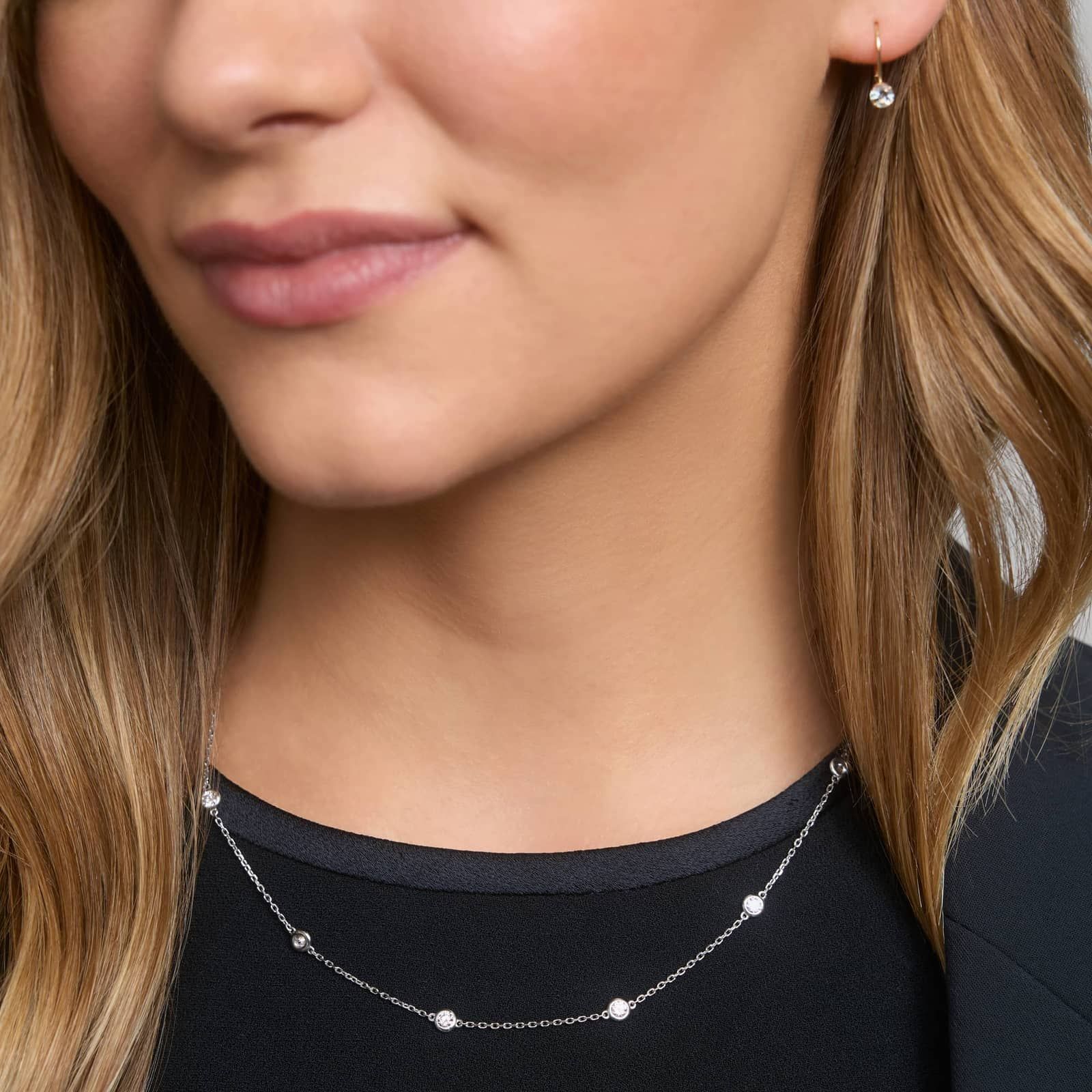 Bezel Set Diamond Station Necklace with 1 CTW Round Cut Lab-Grown Diamonds in 14K White Gold