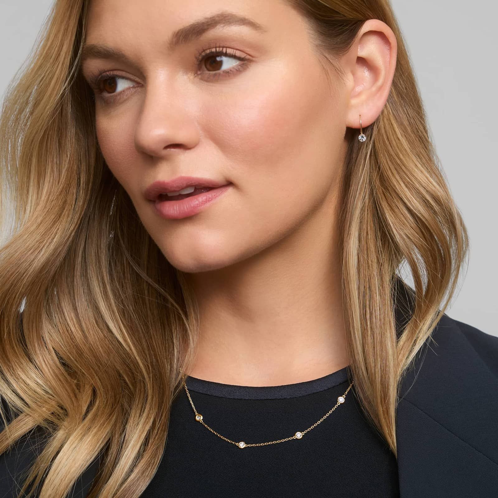 Bezel Set Diamond Station Necklace with 1 CTW Round Cut Lab-Grown Diamonds in 14K Yellow Gold