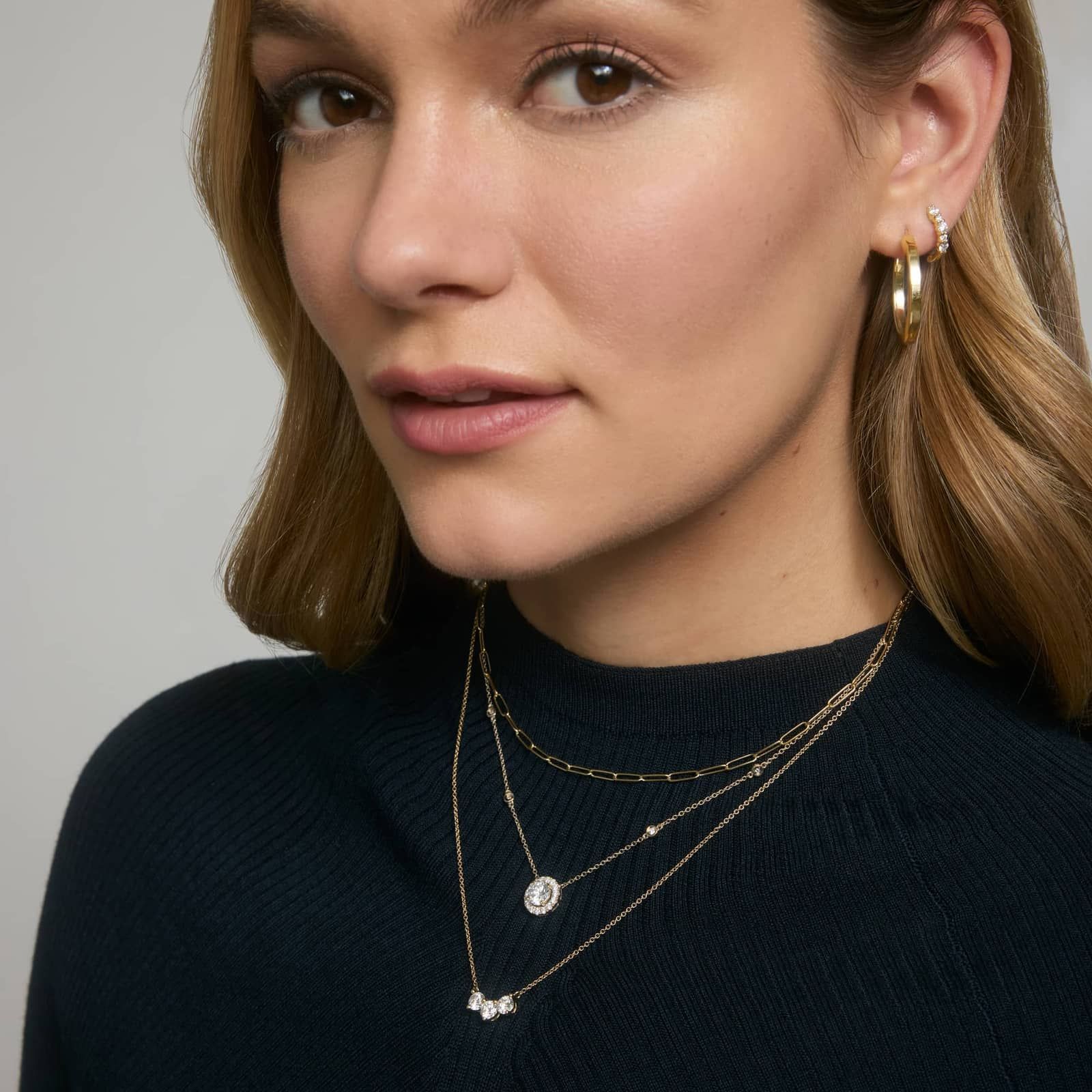 Diamond Halo Pendant and Station Necklace with 1 CTW Round Cut Lab-Grown Diamonds in 14K Yellow Gold