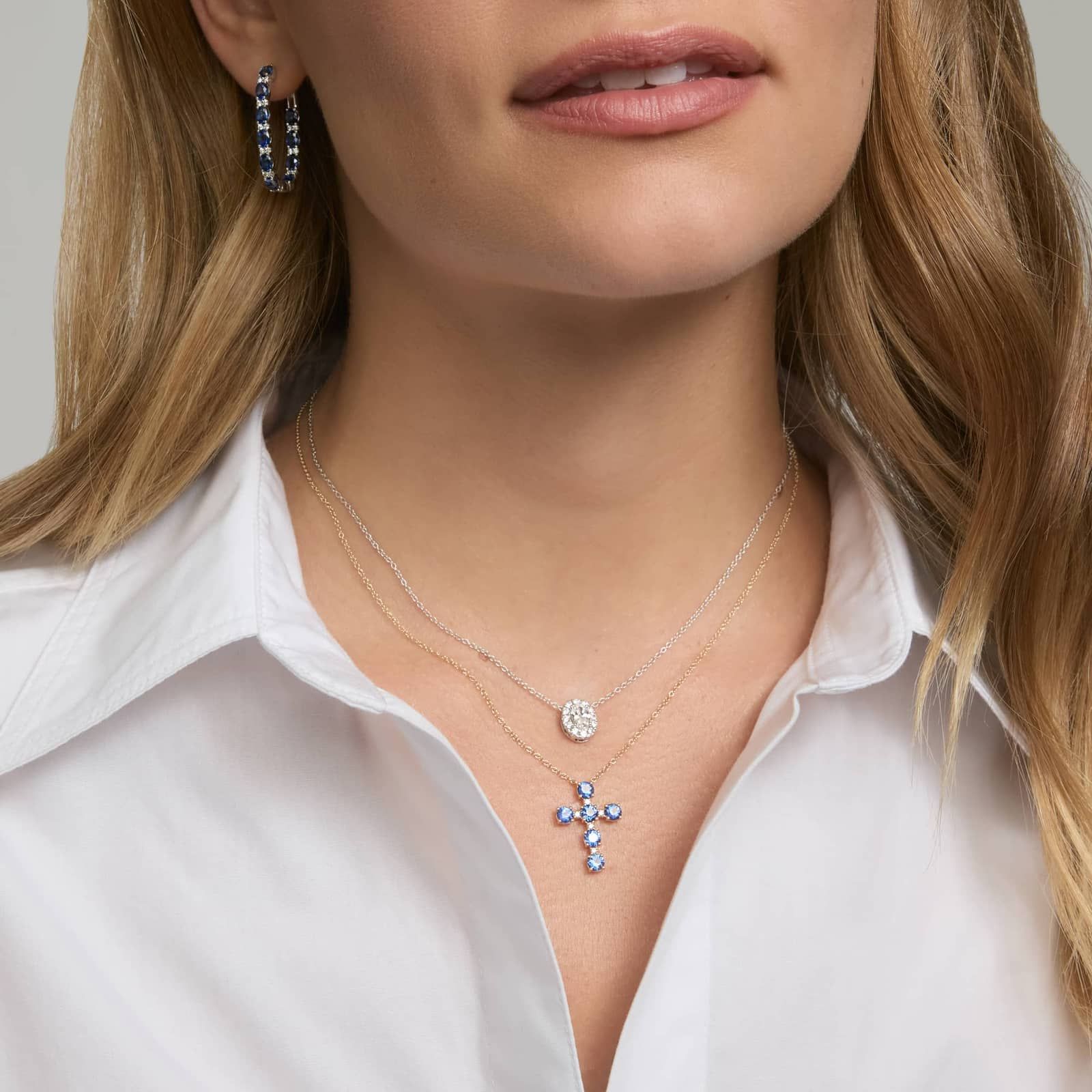 Oval Shaped Diamond Halo Pendant with 0.75 CTW Oval and Round Cut Lab-Grown Diamonds in 14K White Gold