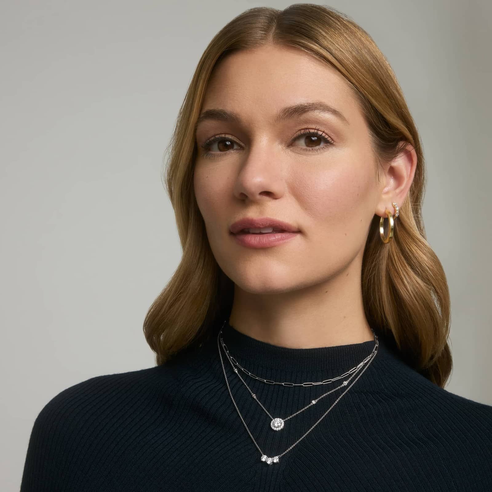 3 Stone Diamond Necklace with 1 CTW Round Cut Lab-Grown Diamonds in 14K White Gold