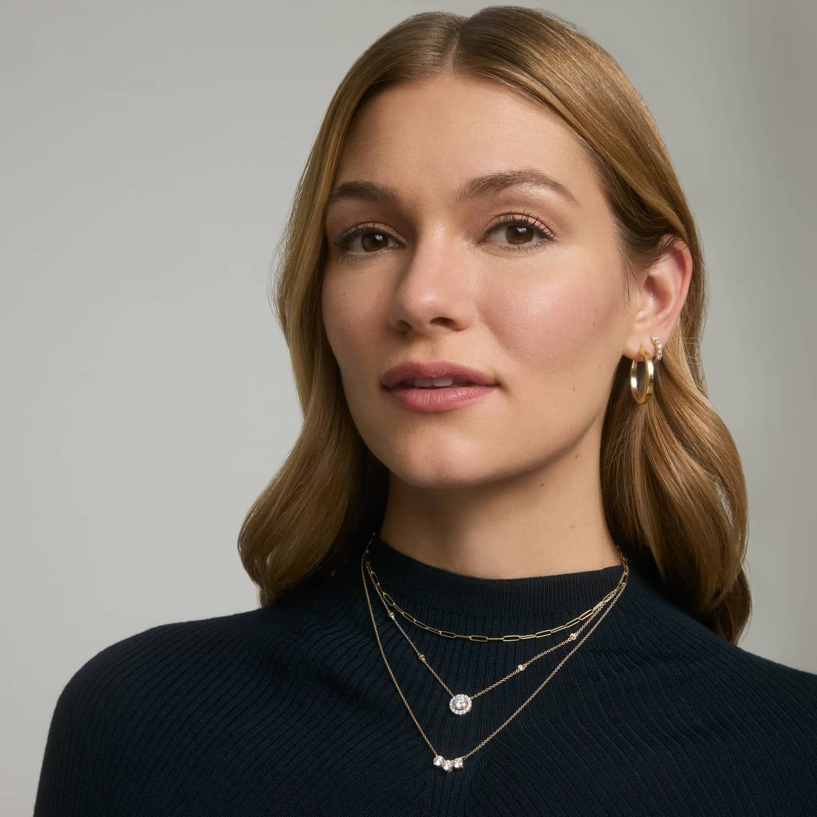 3 Stone Diamond Necklace with 1 CTW Round Cut Lab-Grown Diamonds in 14K Yellow Gold