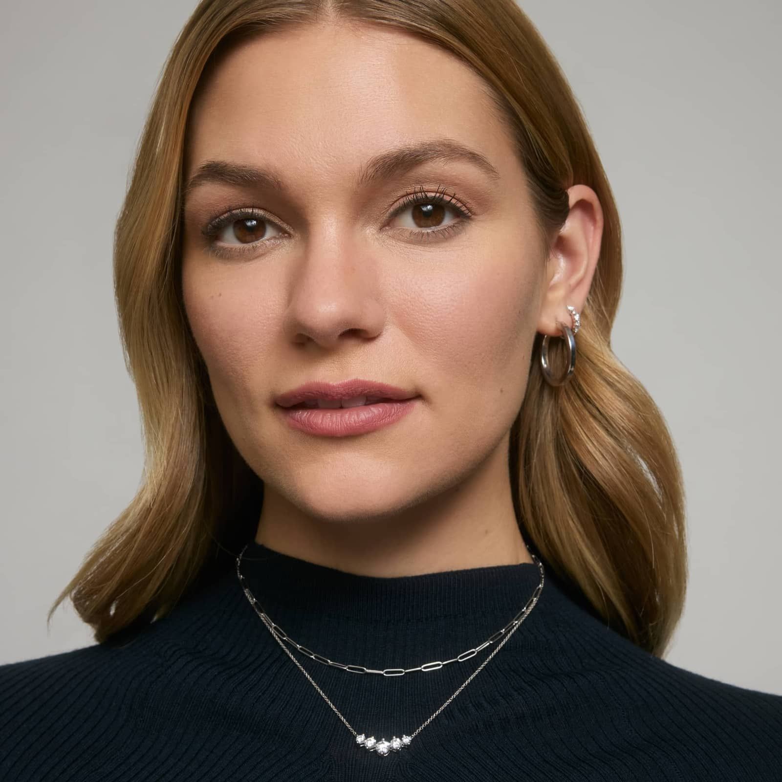 5 Stone Diamond Necklace with 1.5 CTW Round Cut Lab-Grown Diamonds in 14K White Gold