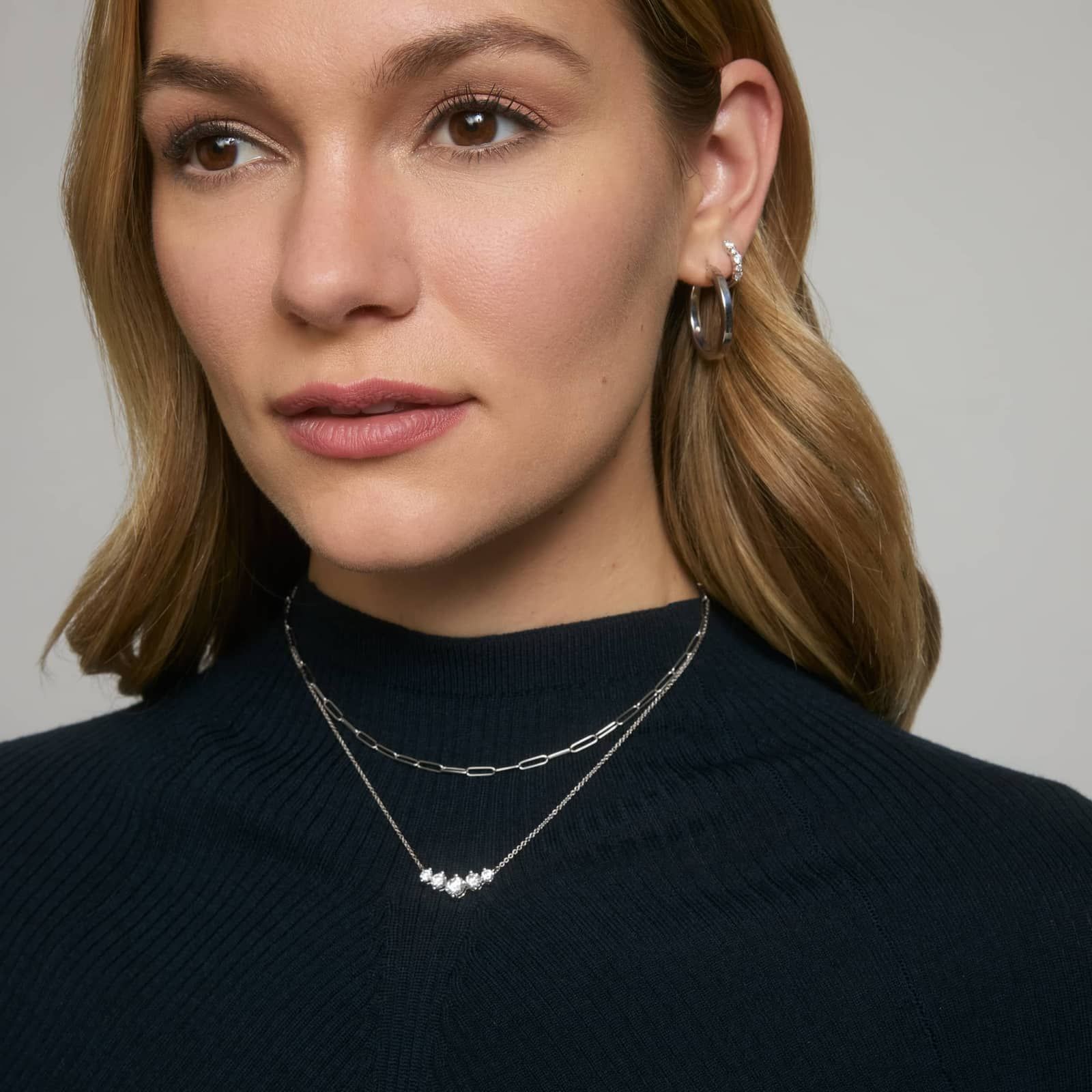 5 Stone Diamond Necklace with 1.5 CTW Round Cut Lab-Grown Diamonds in 14K White Gold