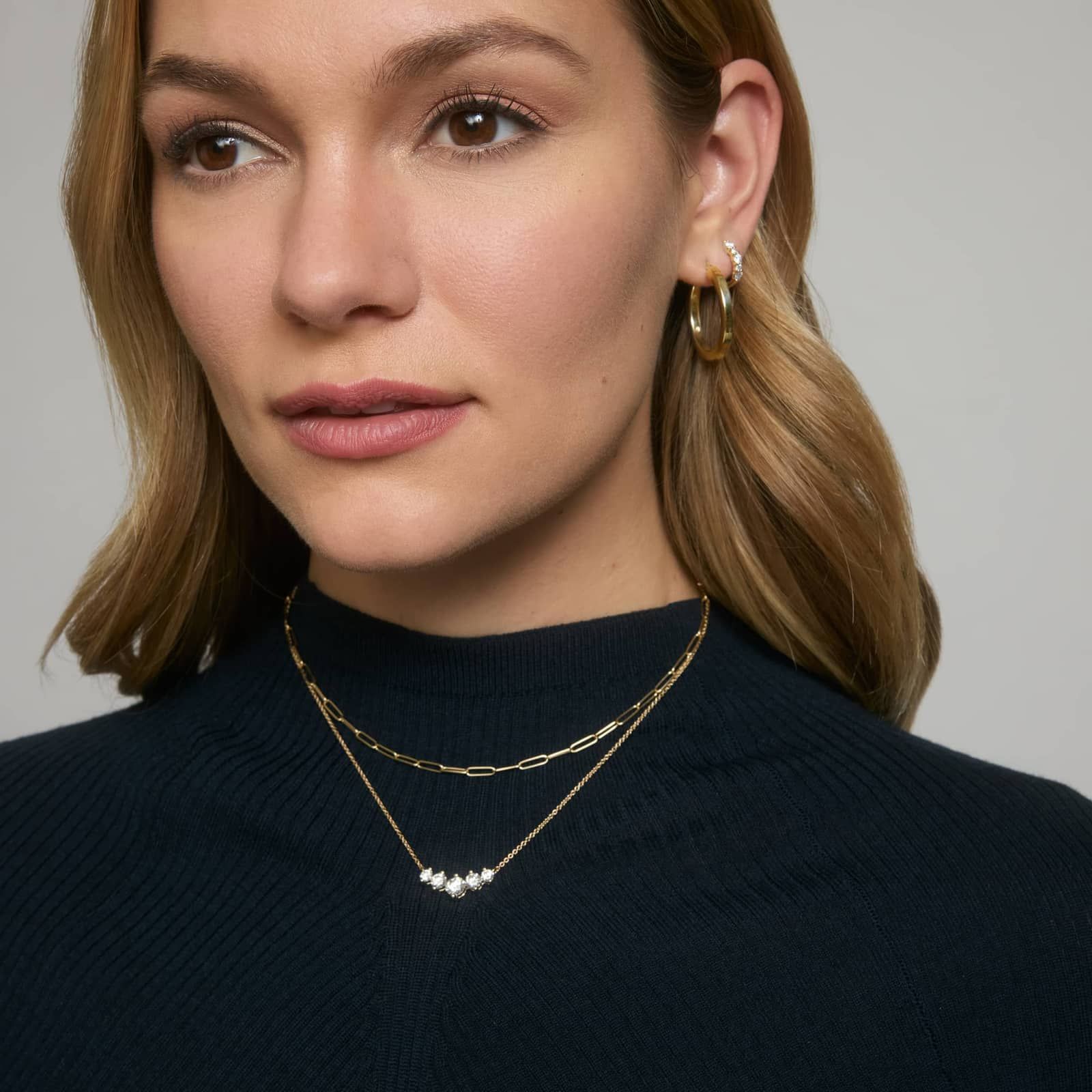 5 Stone Diamond Necklace with 1.5 CTW Round Cut Lab-Grown Diamonds in 14K Yellow Gold