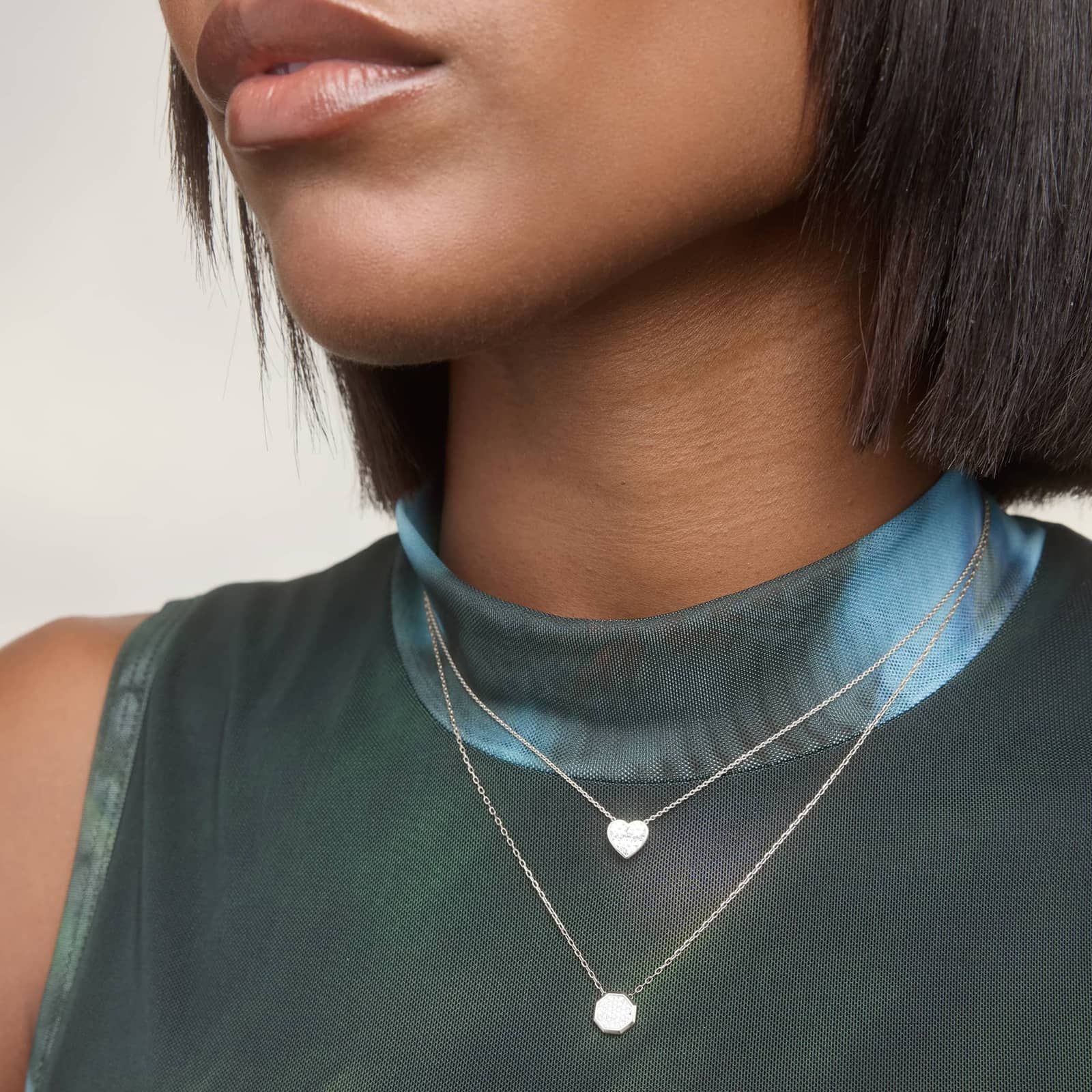 Octagon Pendant Necklace with 0.1 CTW Round Cut Lab-Grown Diamonds in 14K White Gold