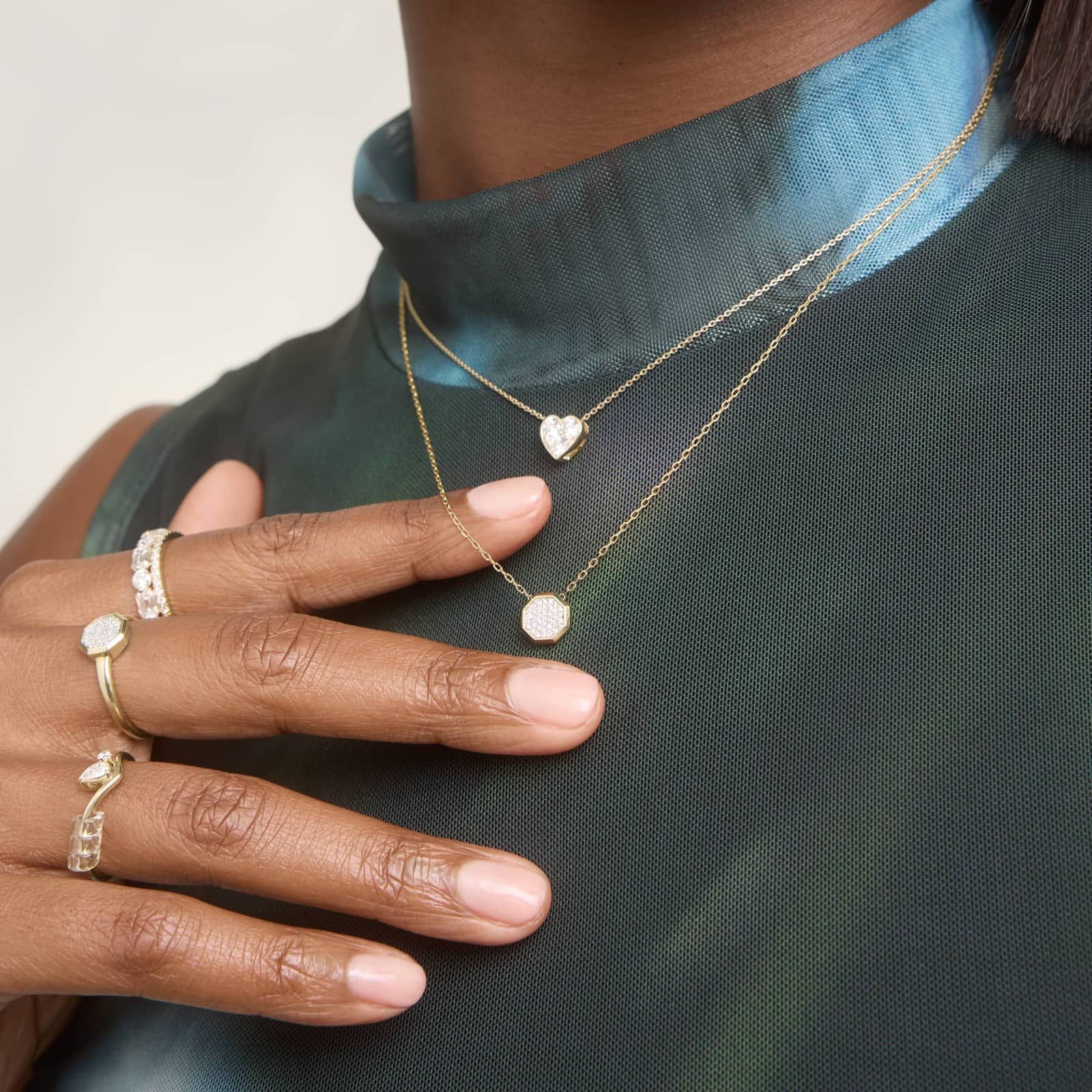 Octagon Pendant Necklace with 0.1 CTW Round Cut Lab-Grown Diamonds in 14K Yellow Gold