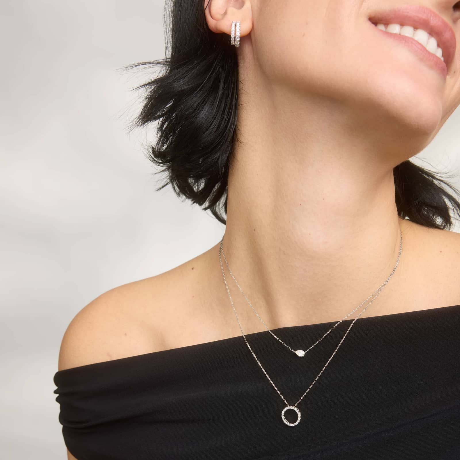 East-West Pendant Necklace with 0.3 CTW Pear Shaped Lab-Grown Diamond in 14K White Gold