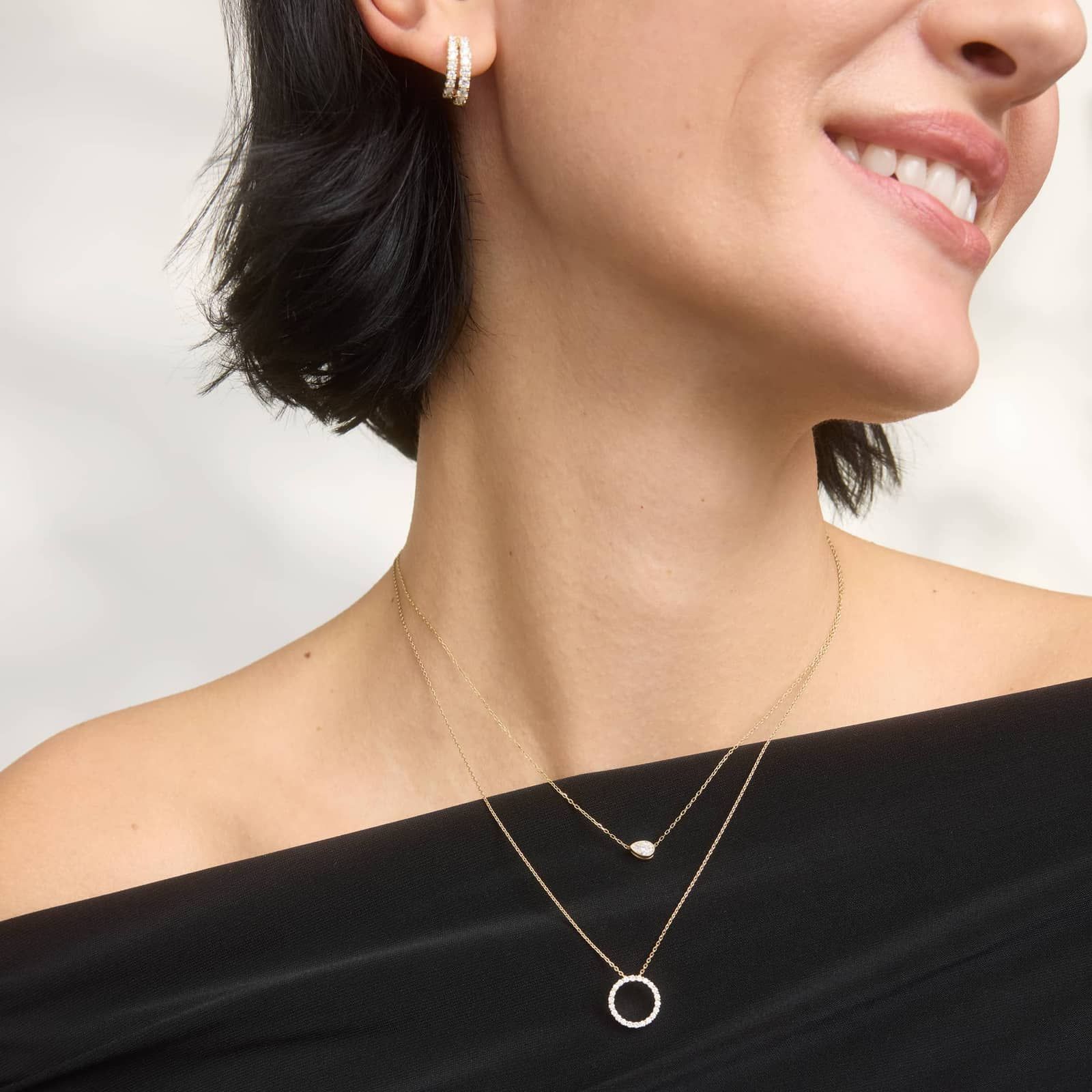 East-West Pendant Necklace with 0.3 CTW Pear Shaped Lab-Grown Diamond in 14K Yellow Gold