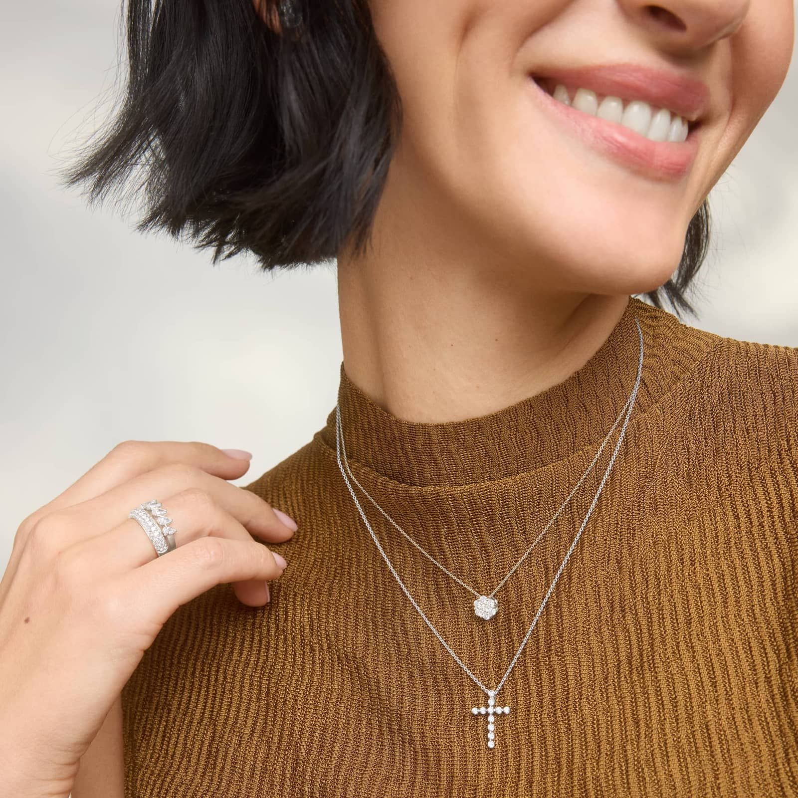 Diamond Cross Necklace with 0.3 CTW Round Cut Lab-Grown Diamonds in 14K White Gold