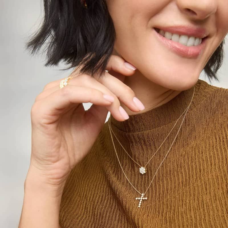 Diamond Cross Necklace with 0.3 CTW Round Cut Lab-Grown Diamonds in 14K Yellow Gold