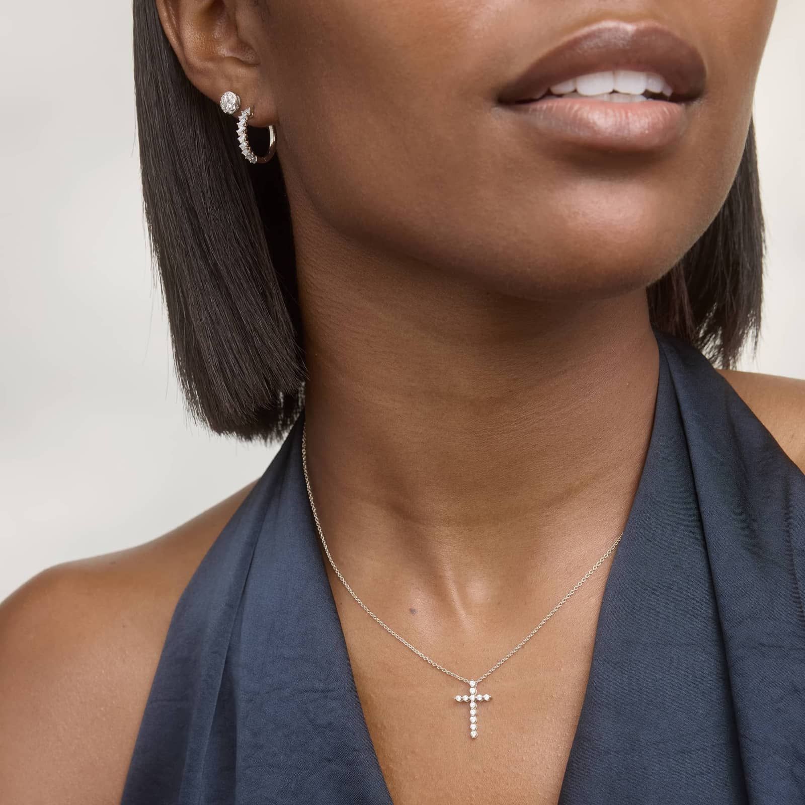 Diamond Cross Necklace with 0.2 CTW Round Cut Lab-Grown Diamonds in 14K White Gold