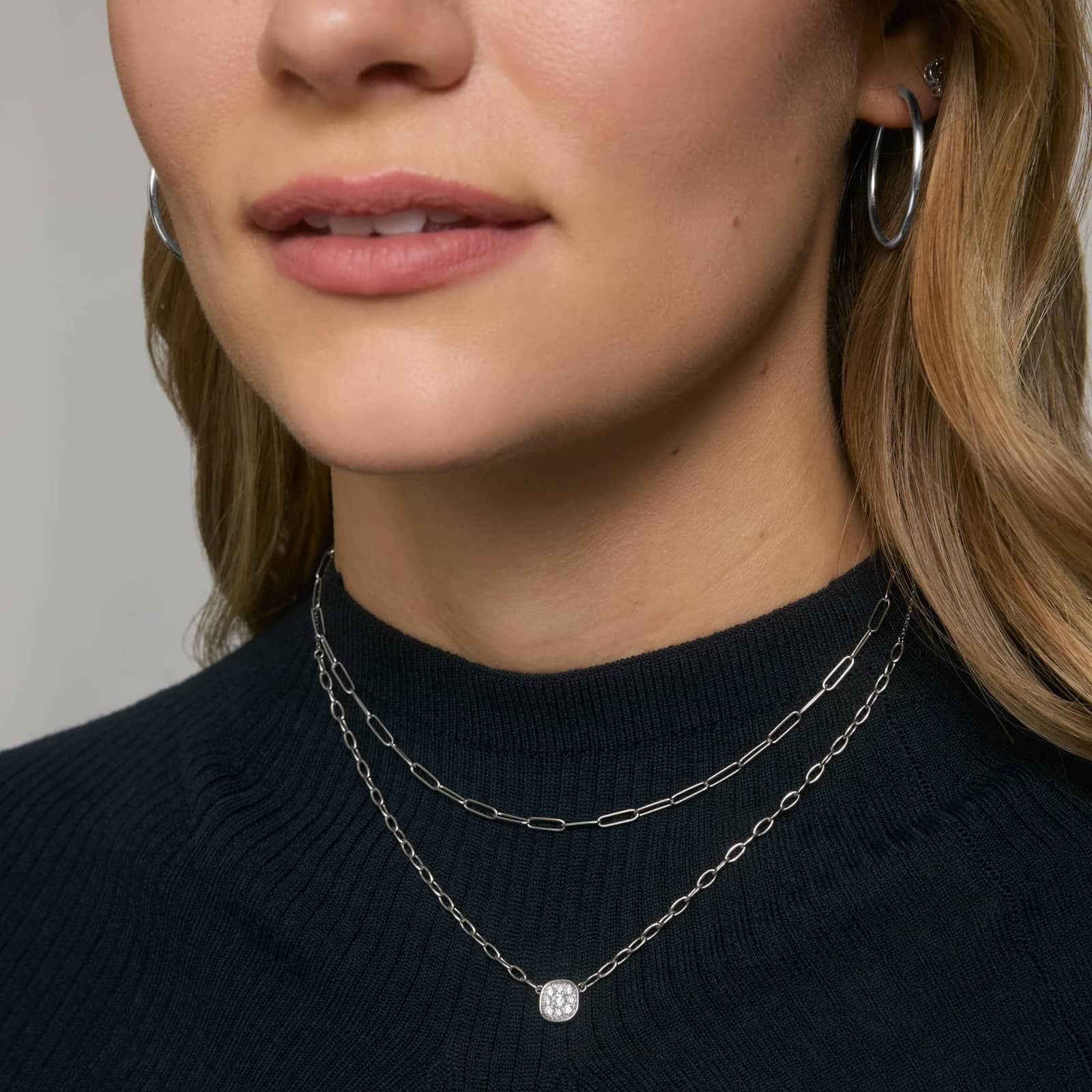 Cushion Shape Composite Necklace with 0.5 CTW Round Cut Diamonds in 14K White Gold