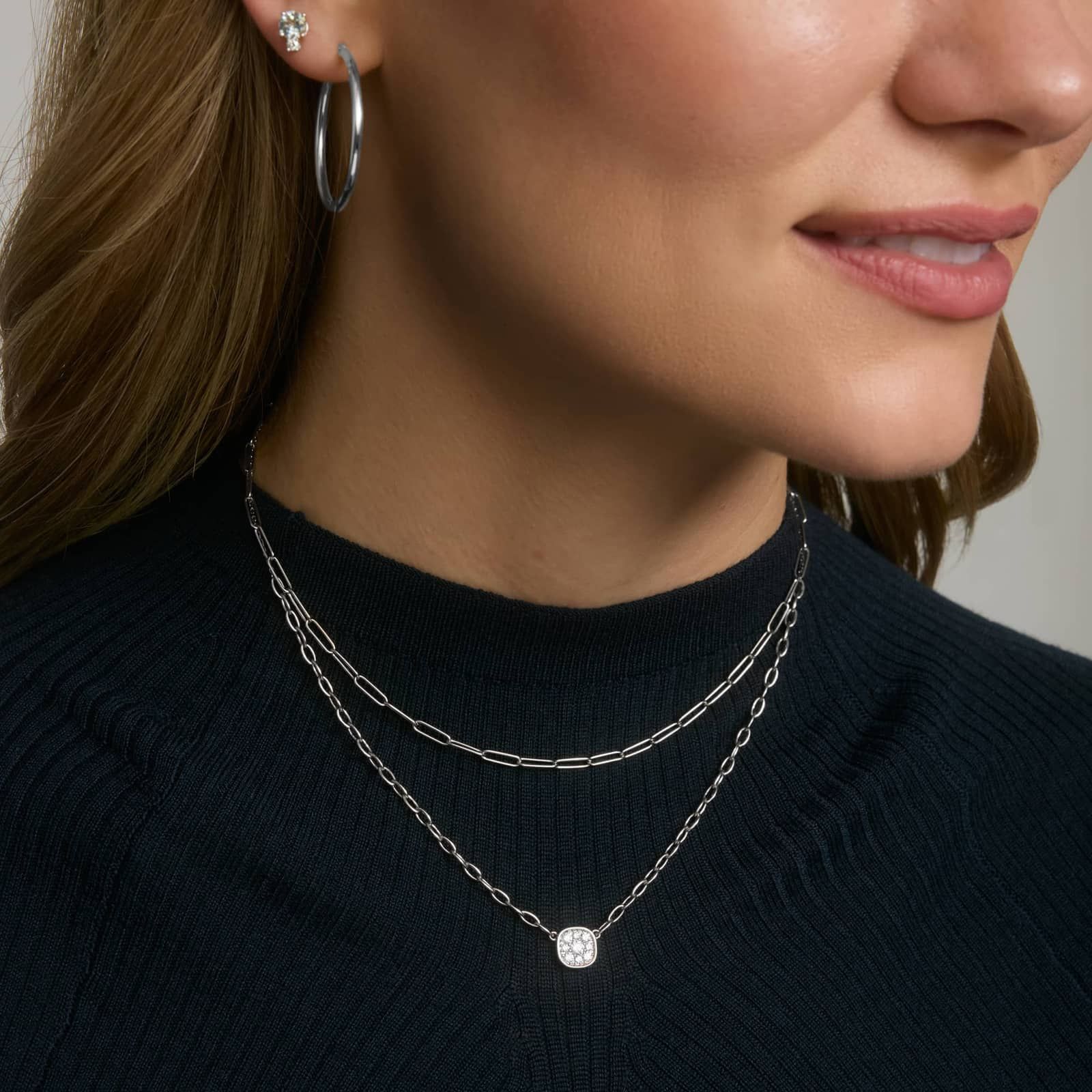 Cushion Shape Composite Necklace with 0.5 CTW Round Cut Diamonds in 14K White Gold