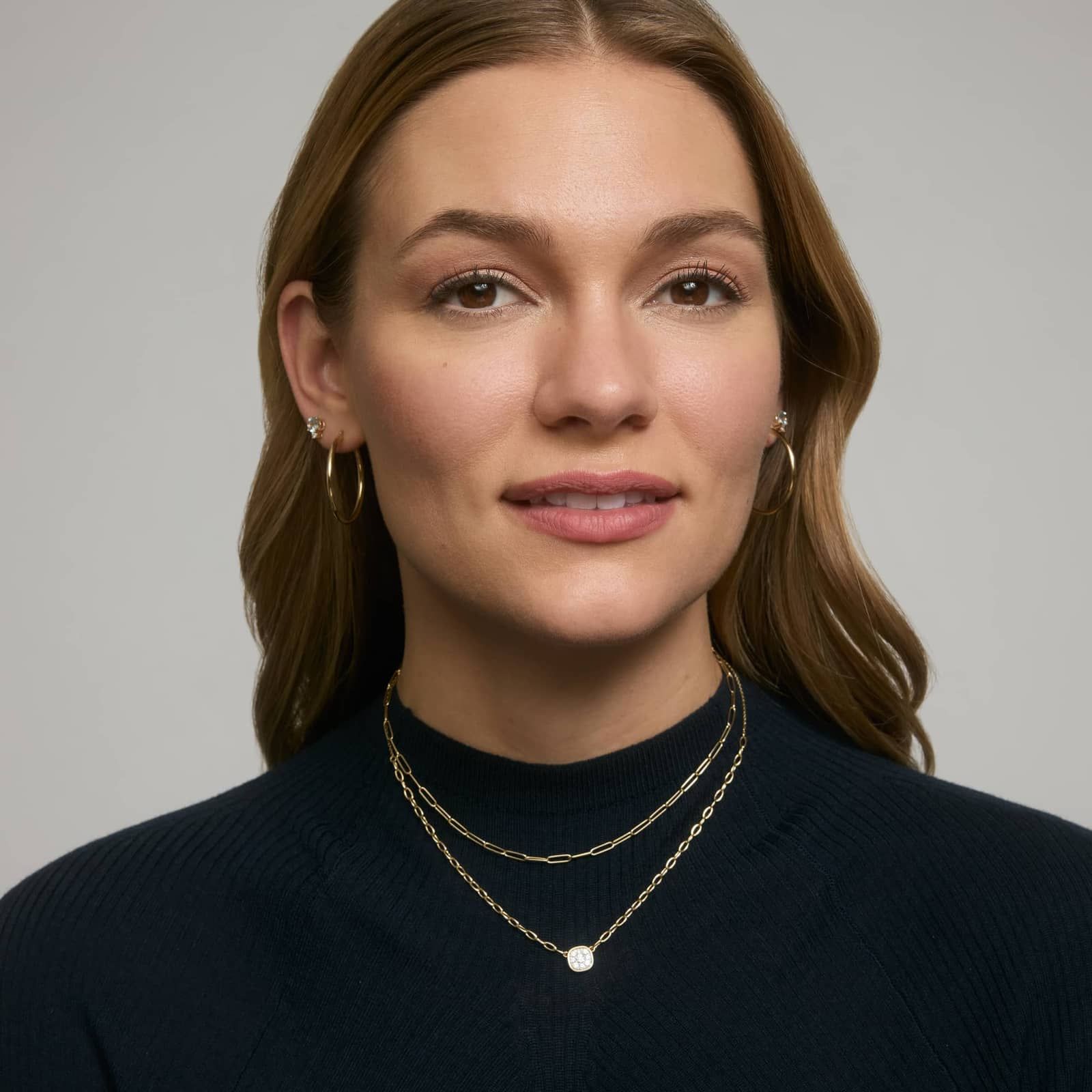 Cushion Shape Composite Necklace with 0.5 CTW Round Cut Diamonds in 14K Yellow Gold